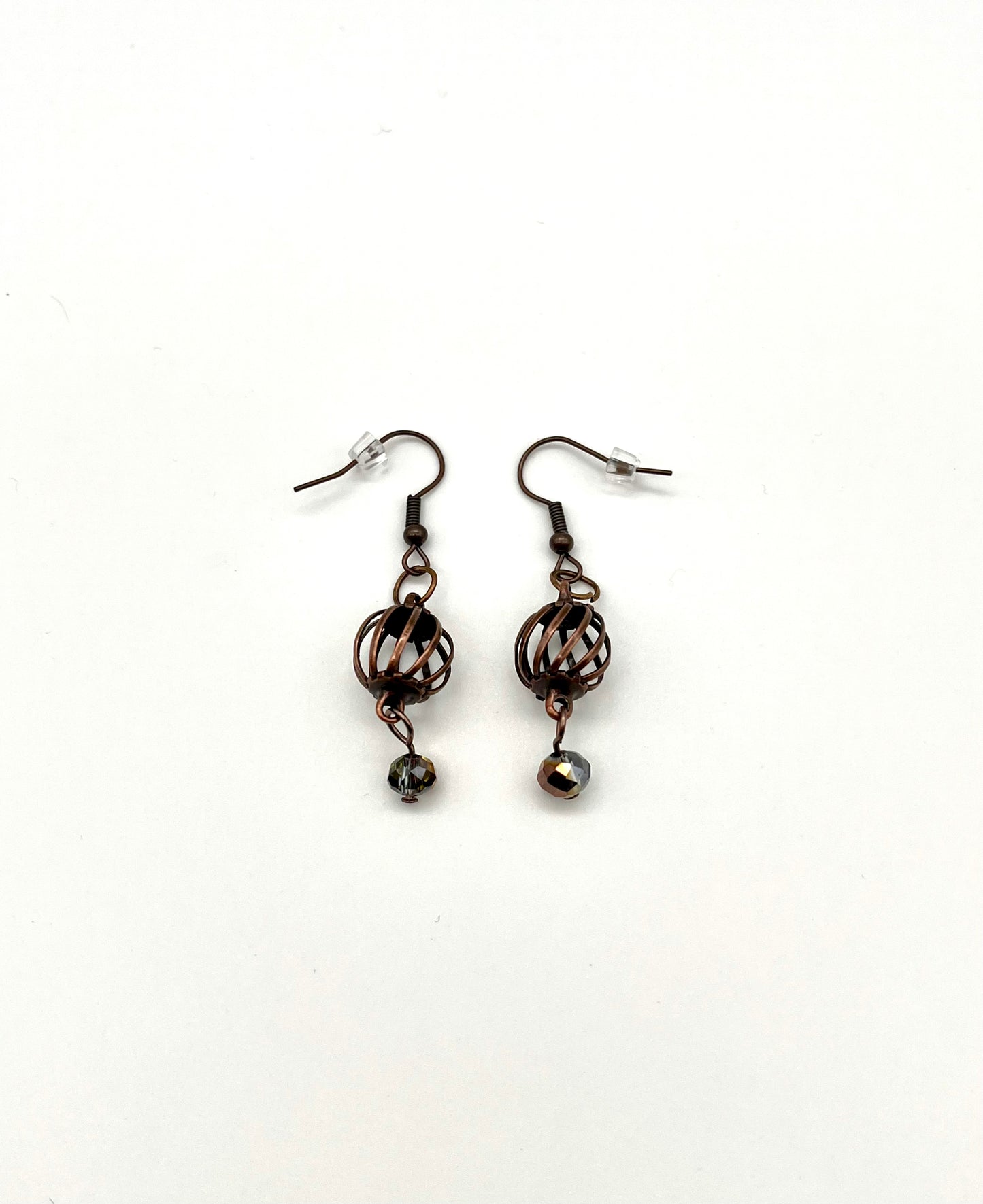 Oxidized copper curve ball earrings