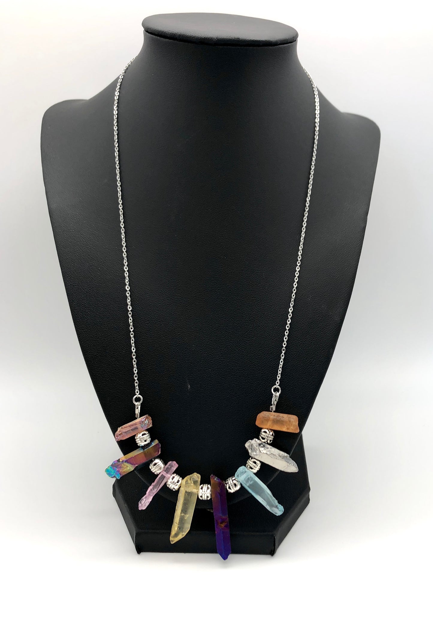 Rainbow stone with stainless steel chain necklace