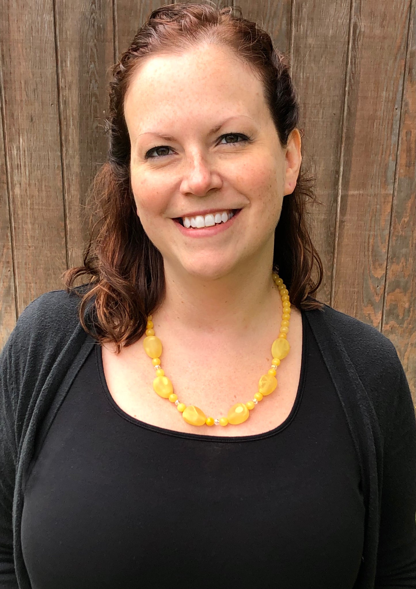 Yellow acrylic and crystal beaded necklace