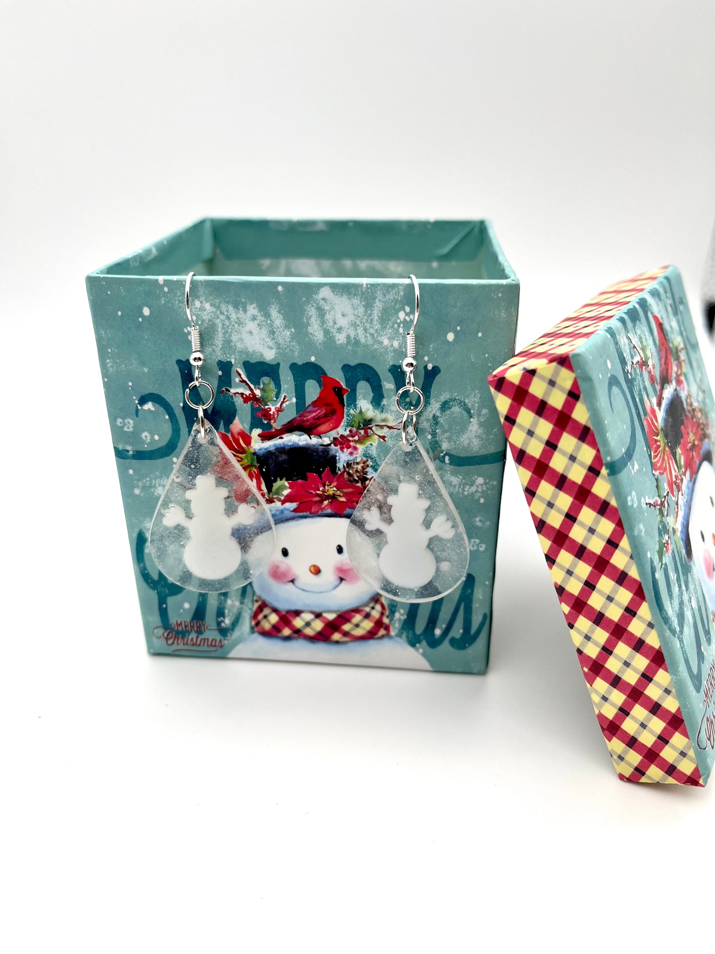 Resin snowman teardrop shape earrings