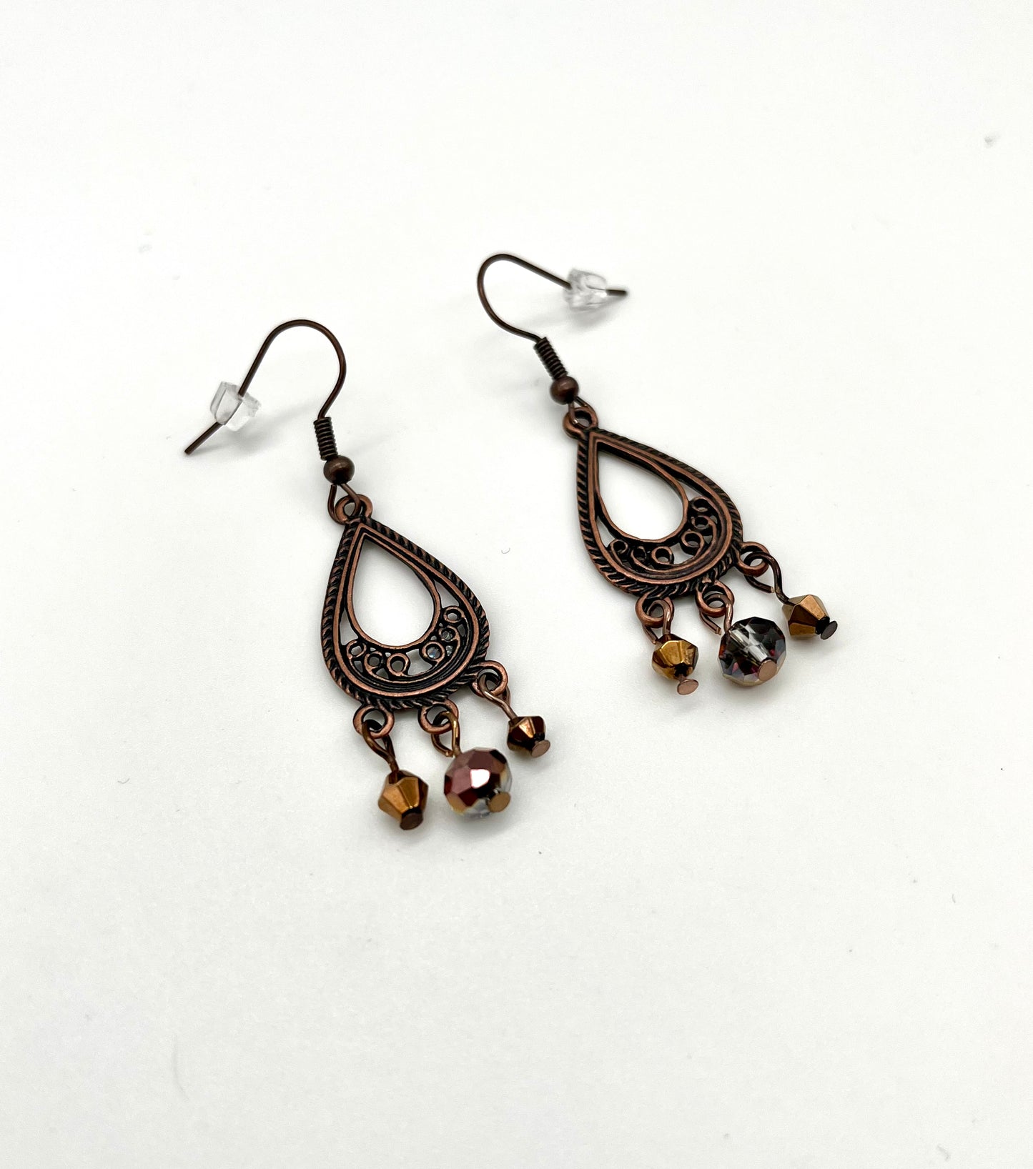 Oxidized copper filigree earrings