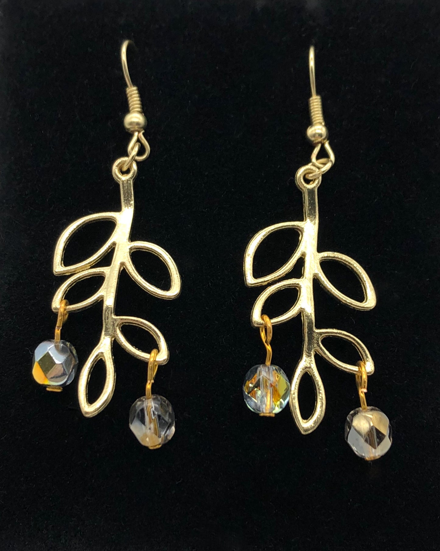 Gold branch with amber bead detail earrings