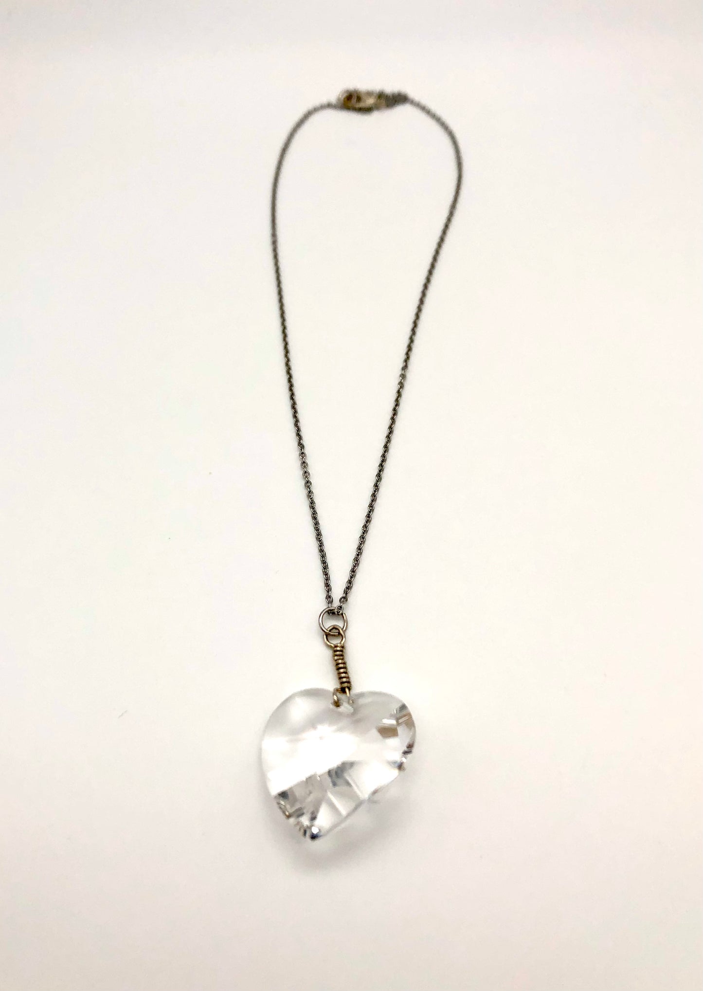 Crystal heart pendant on stainless steel chain necklace
