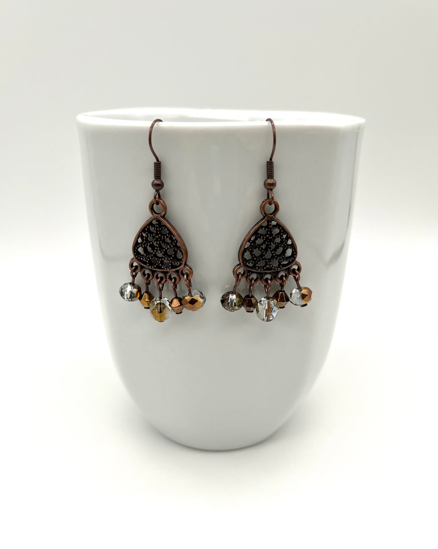 Oxidized copper filigree earrings