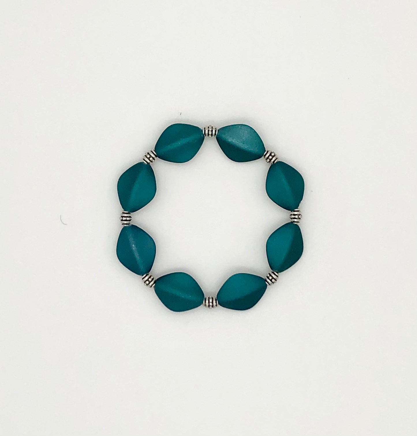 Teal matte oval bead stretch bracelet