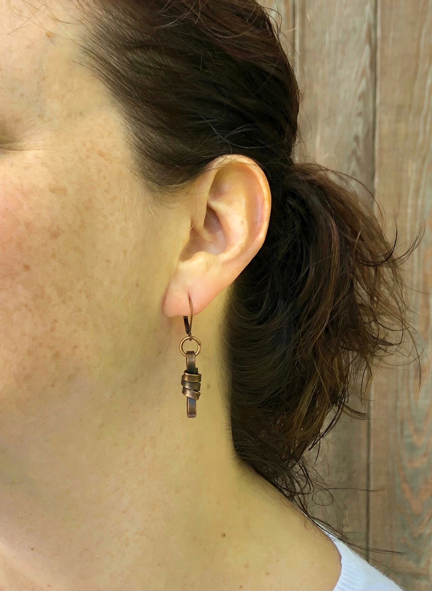 Oxidized copper rope earrings