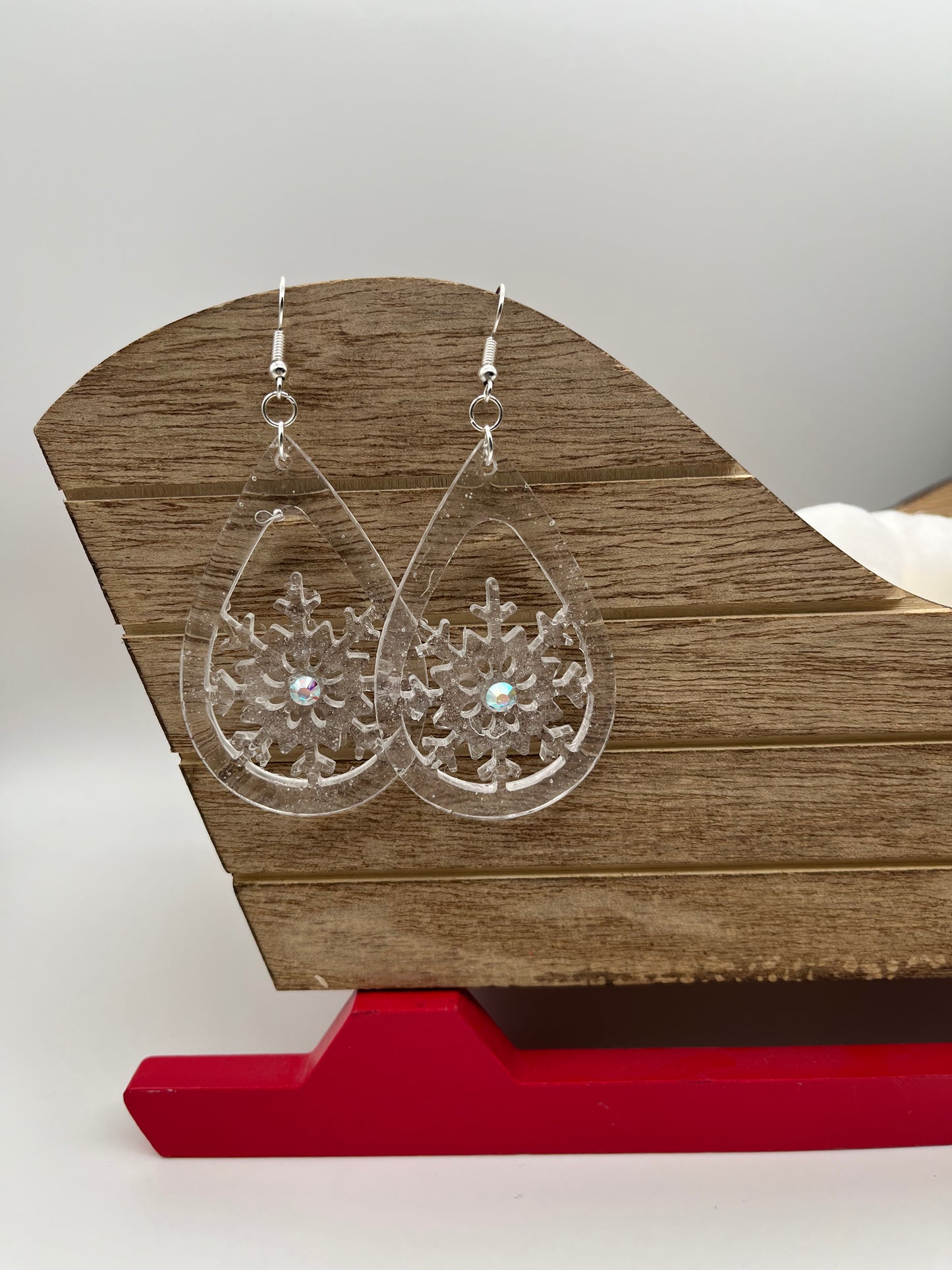 Resin snowflake teardrop shape earrings