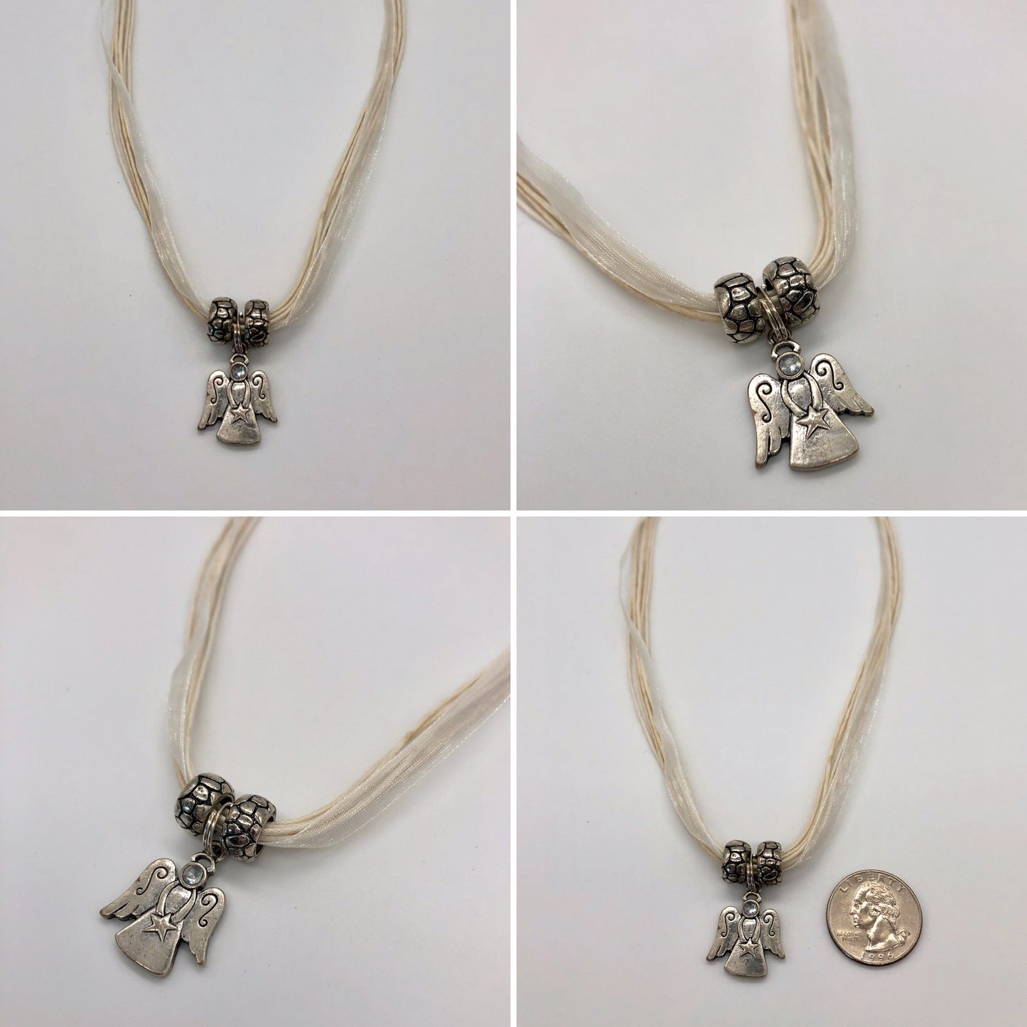 Cotton cord multi strand necklace with positive message pendant