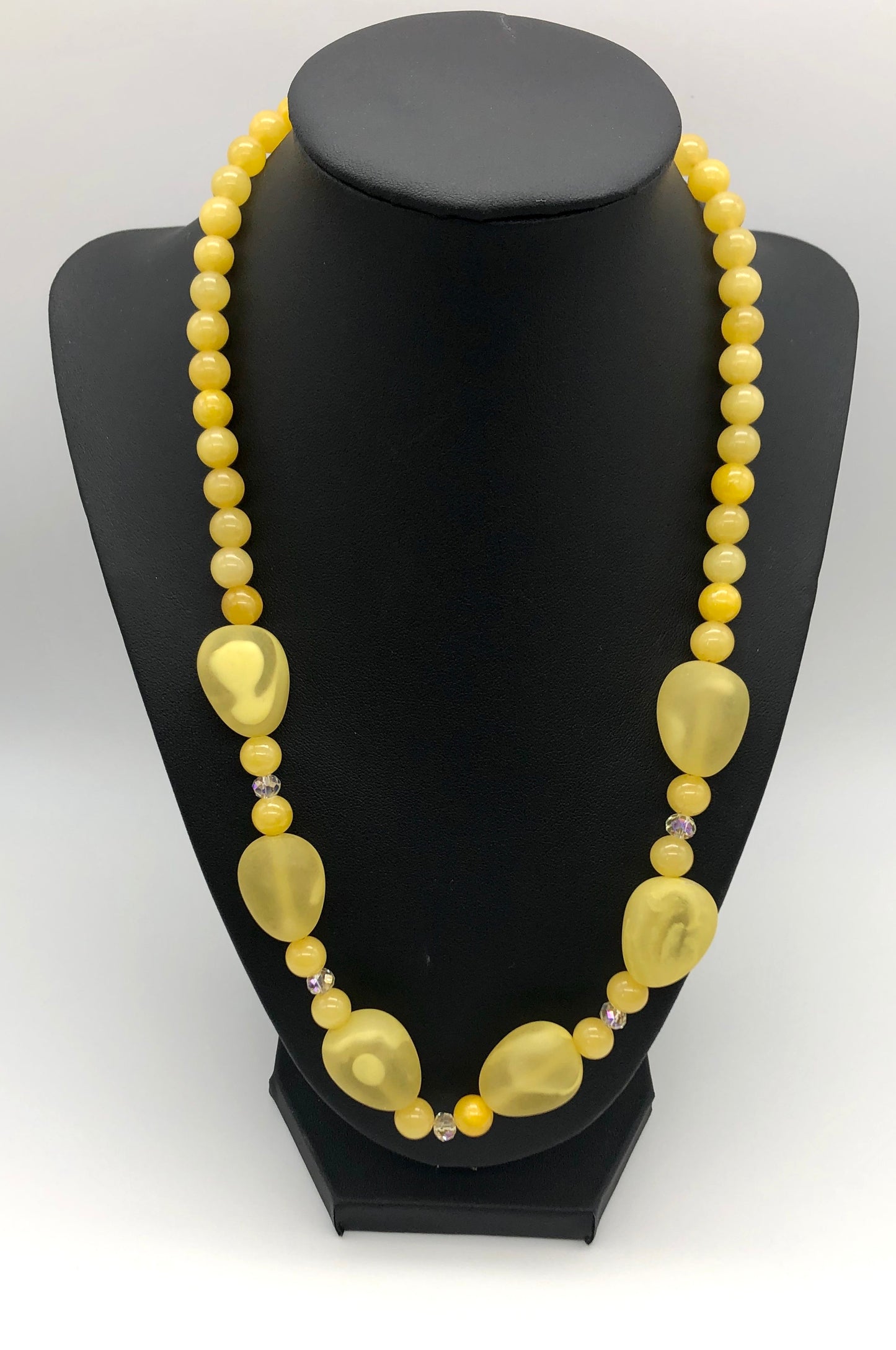 Yellow acrylic and crystal beaded necklace