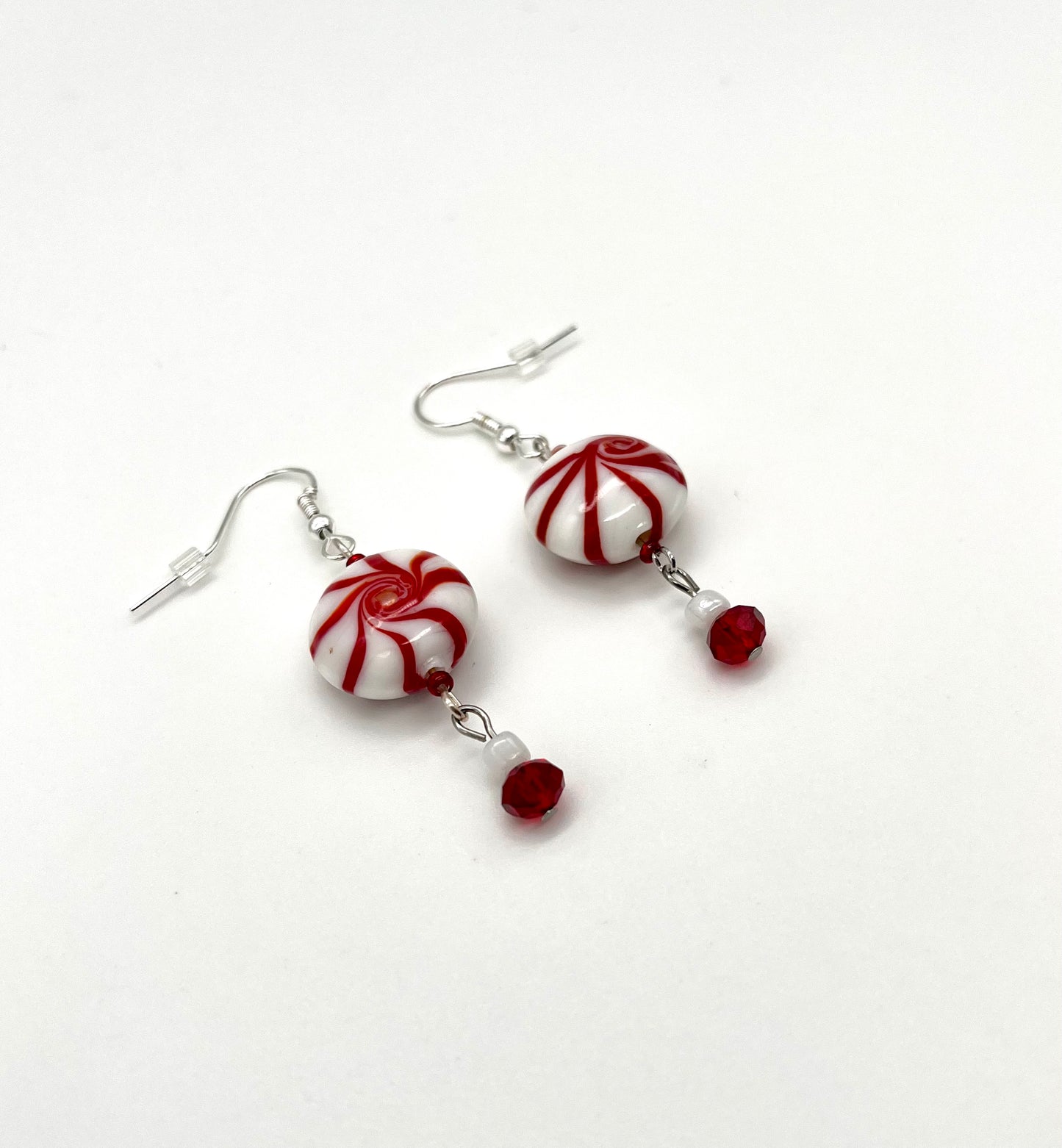Peppermint swirl glass drop earrings