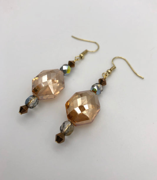 Gold crystal and amber-colored beaded earrings