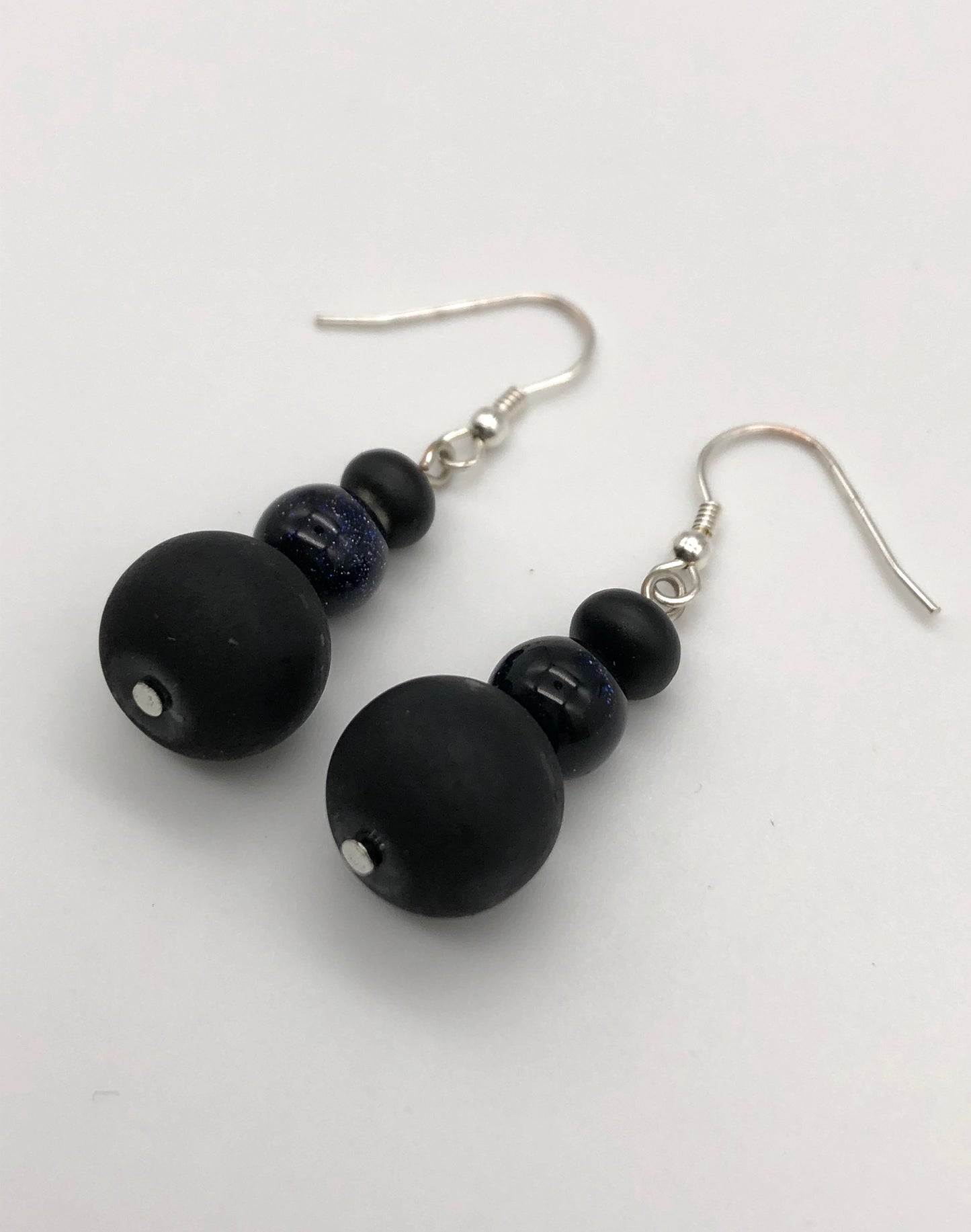 Matte round black and black sparkle stone drop earrings