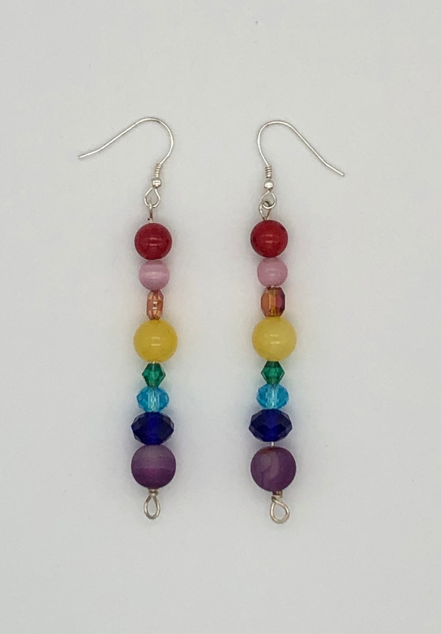 Rainbow bead straight drop fishhook earrings