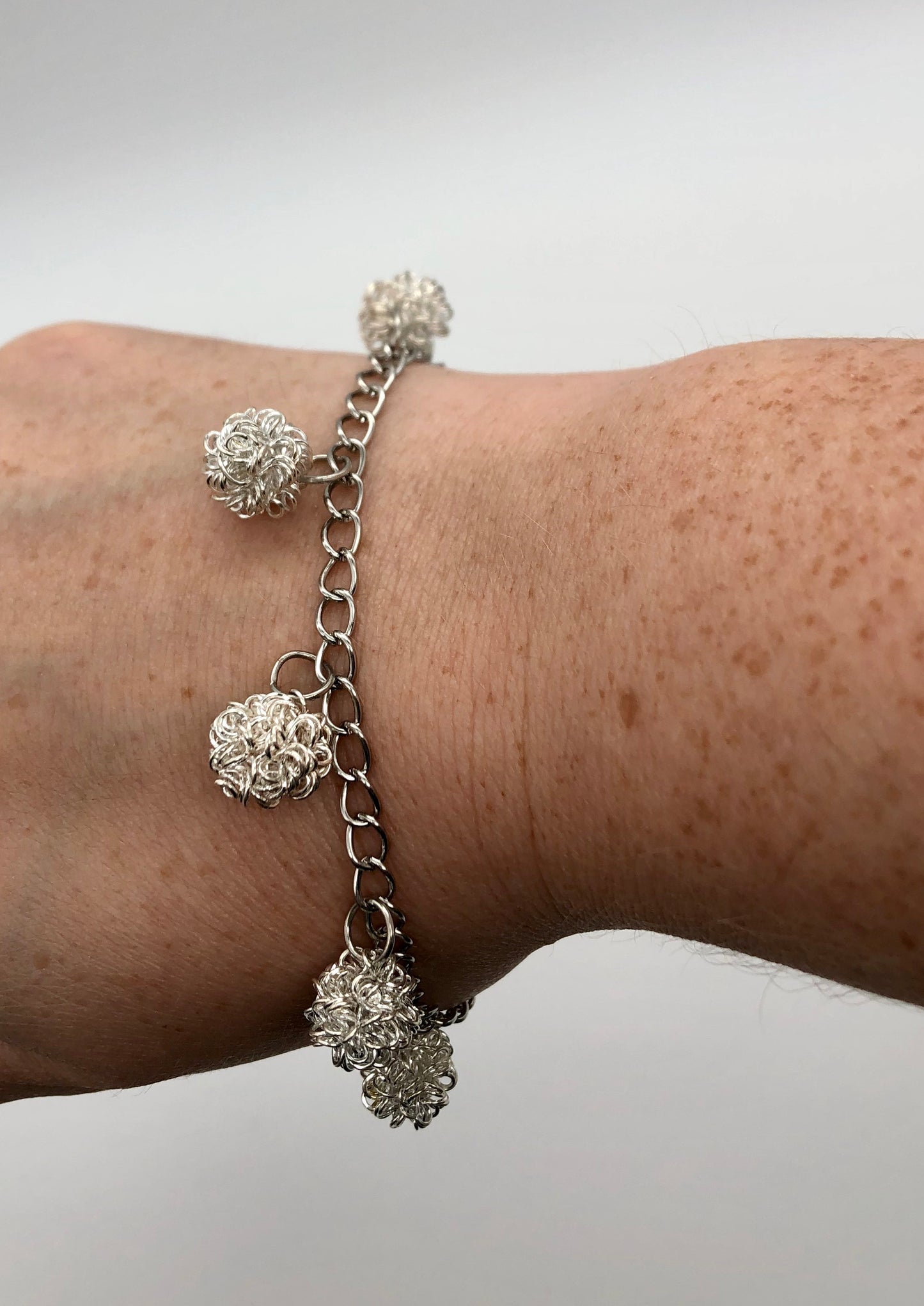Silver wire-wrapped ball chain bracelet