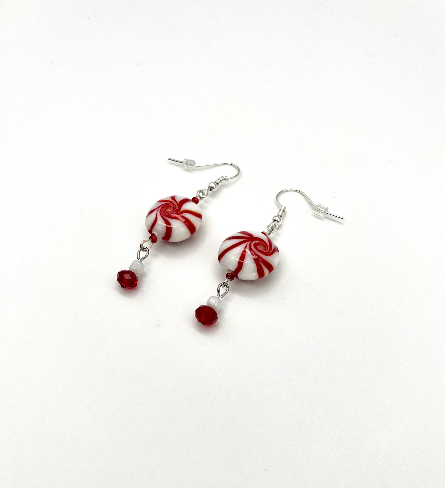 Peppermint swirl glass drop earrings