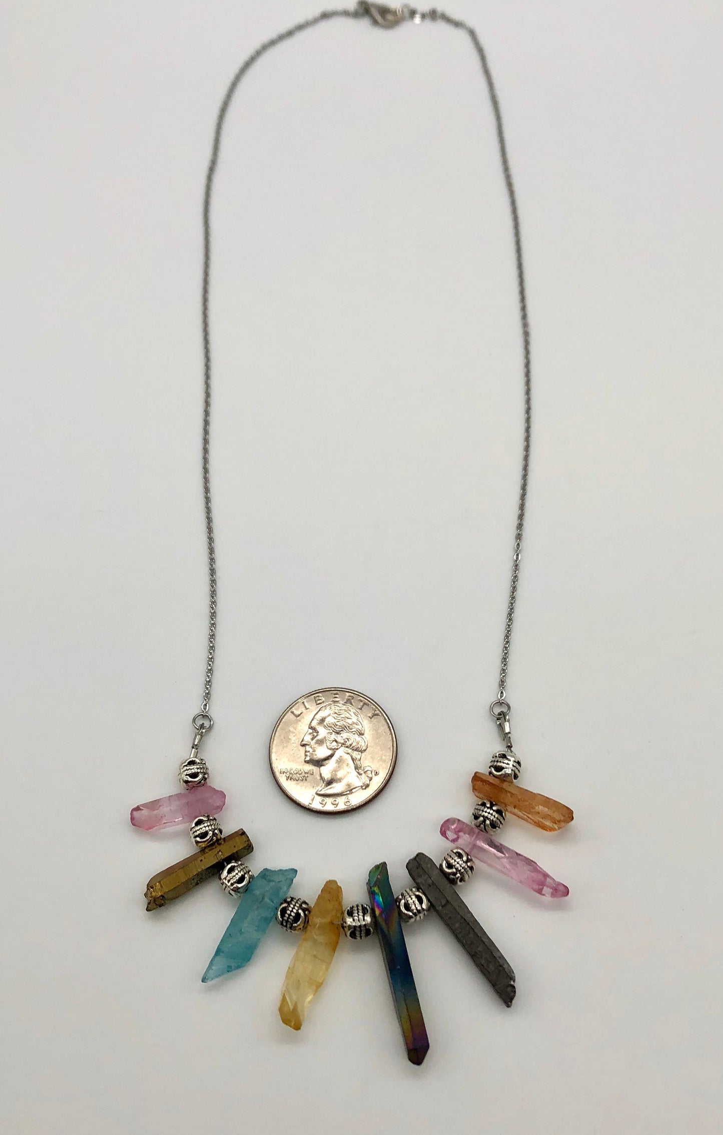 Rainbow stone with stainless steel chain necklace