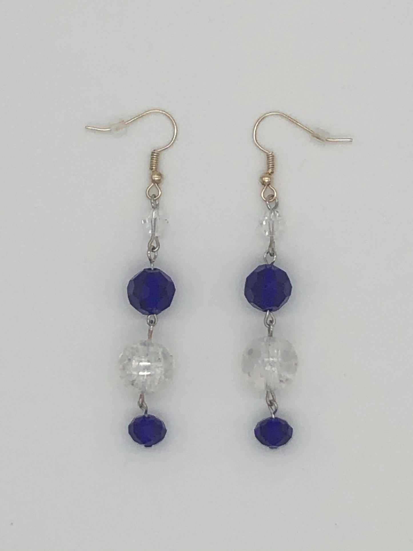 Royal blue faceted and crystal glass bead fishhook earrings