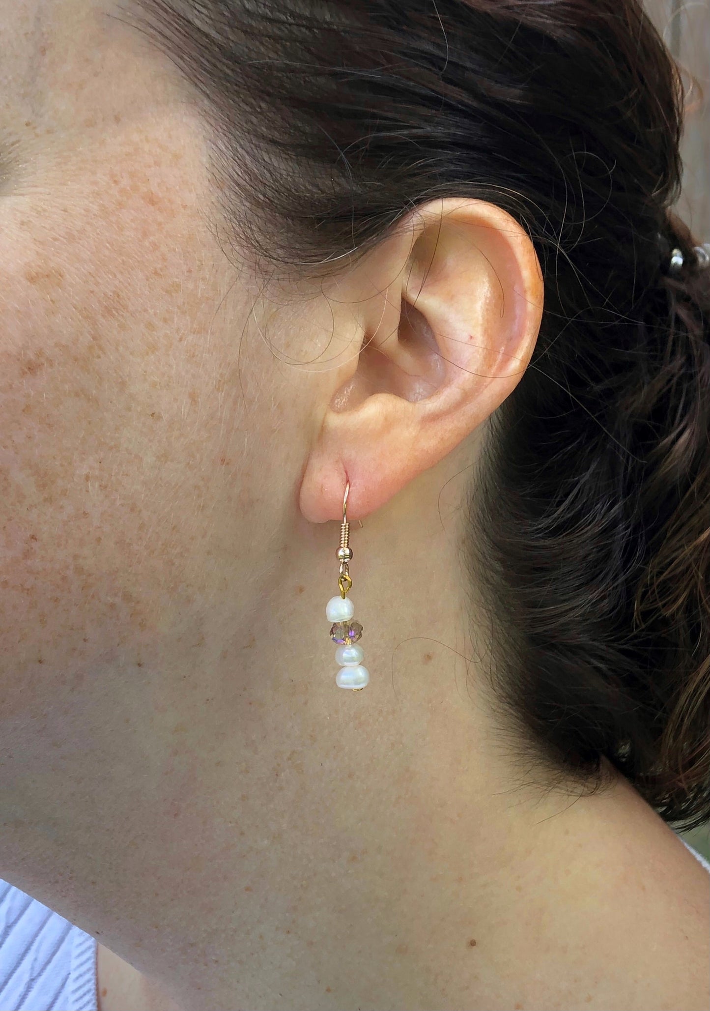 Champagne glass bead and freshwater pearl rose gold fishhook earrings