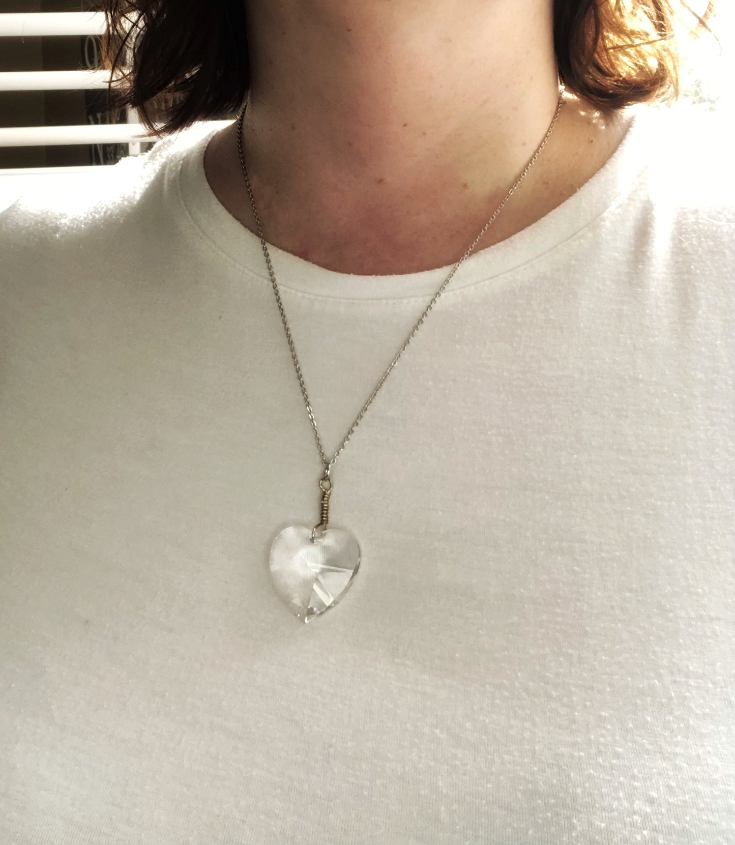 Crystal heart pendant on stainless steel chain necklace