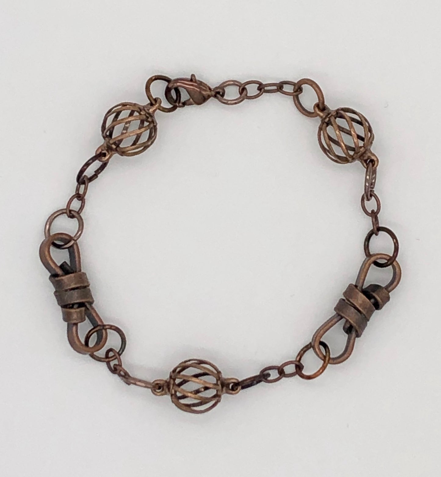 Oxidized copper rope and ball chain bracelet