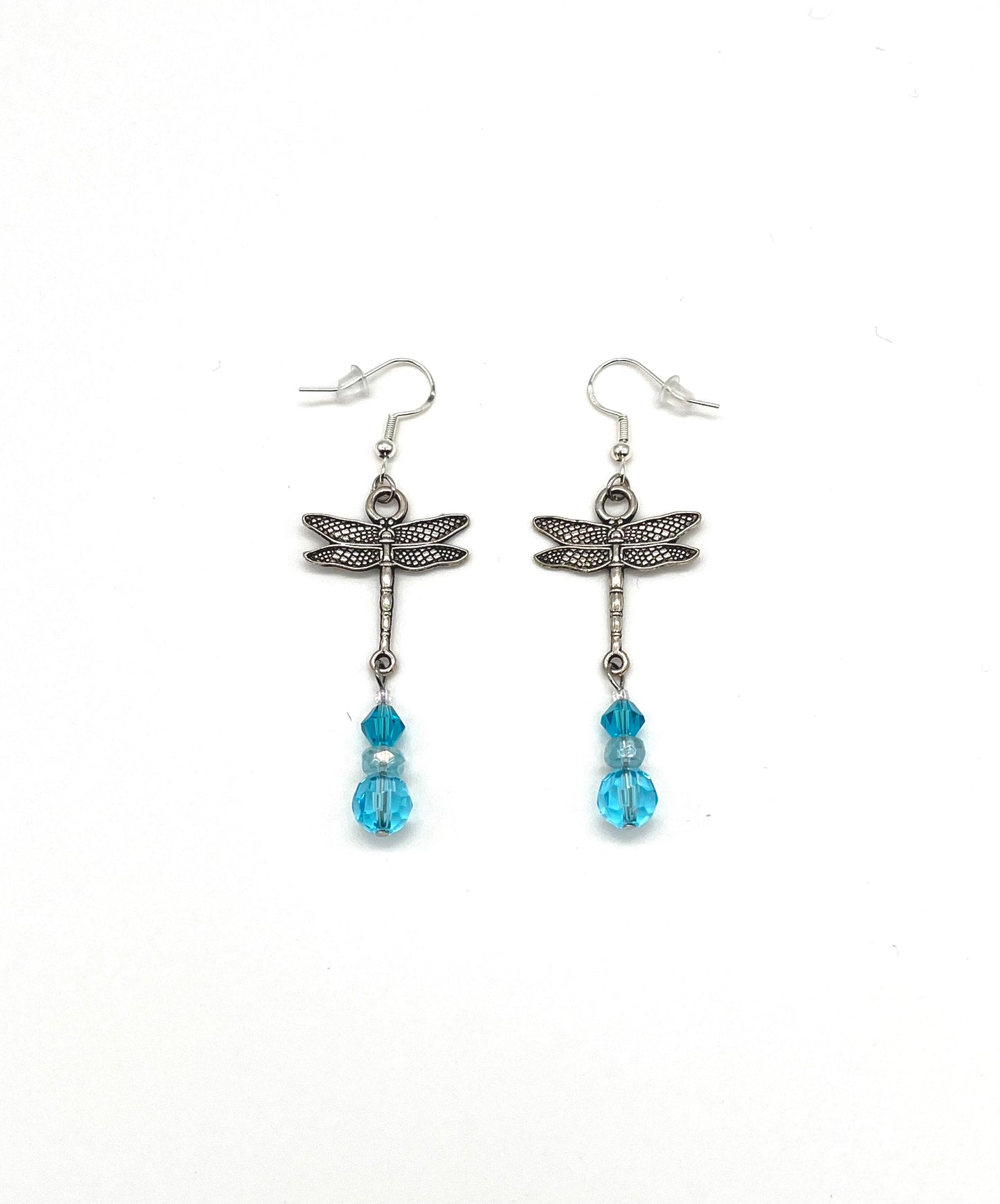 Silver plated dragonfly bead detail dangle earrings