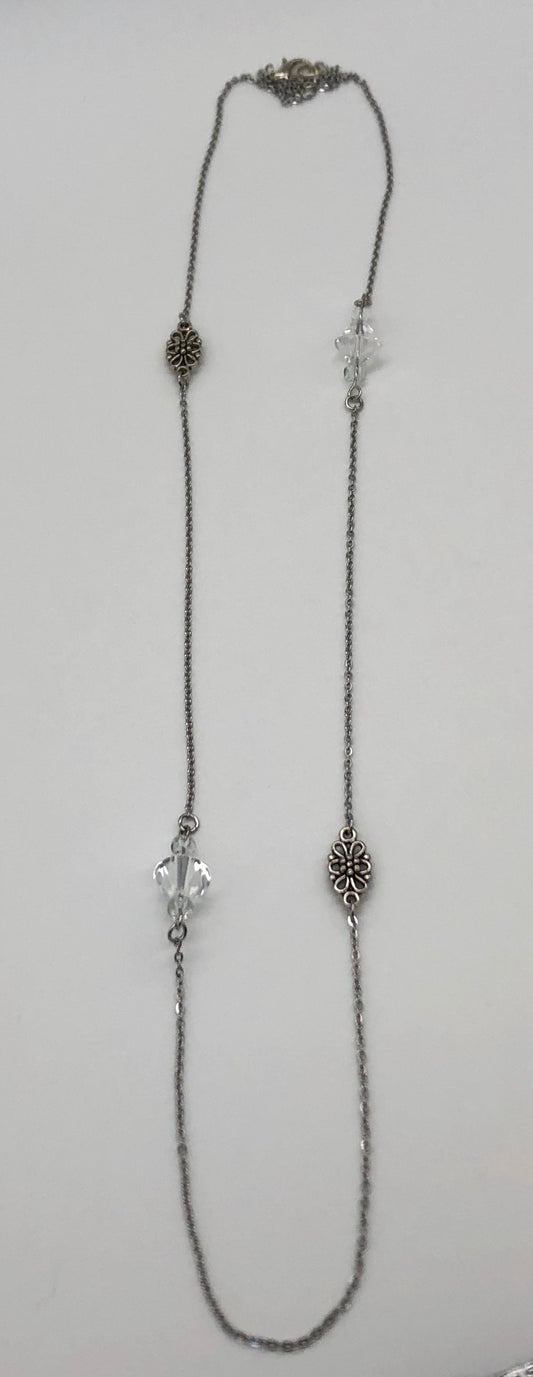 Crystal bicone bead and flower chain necklace