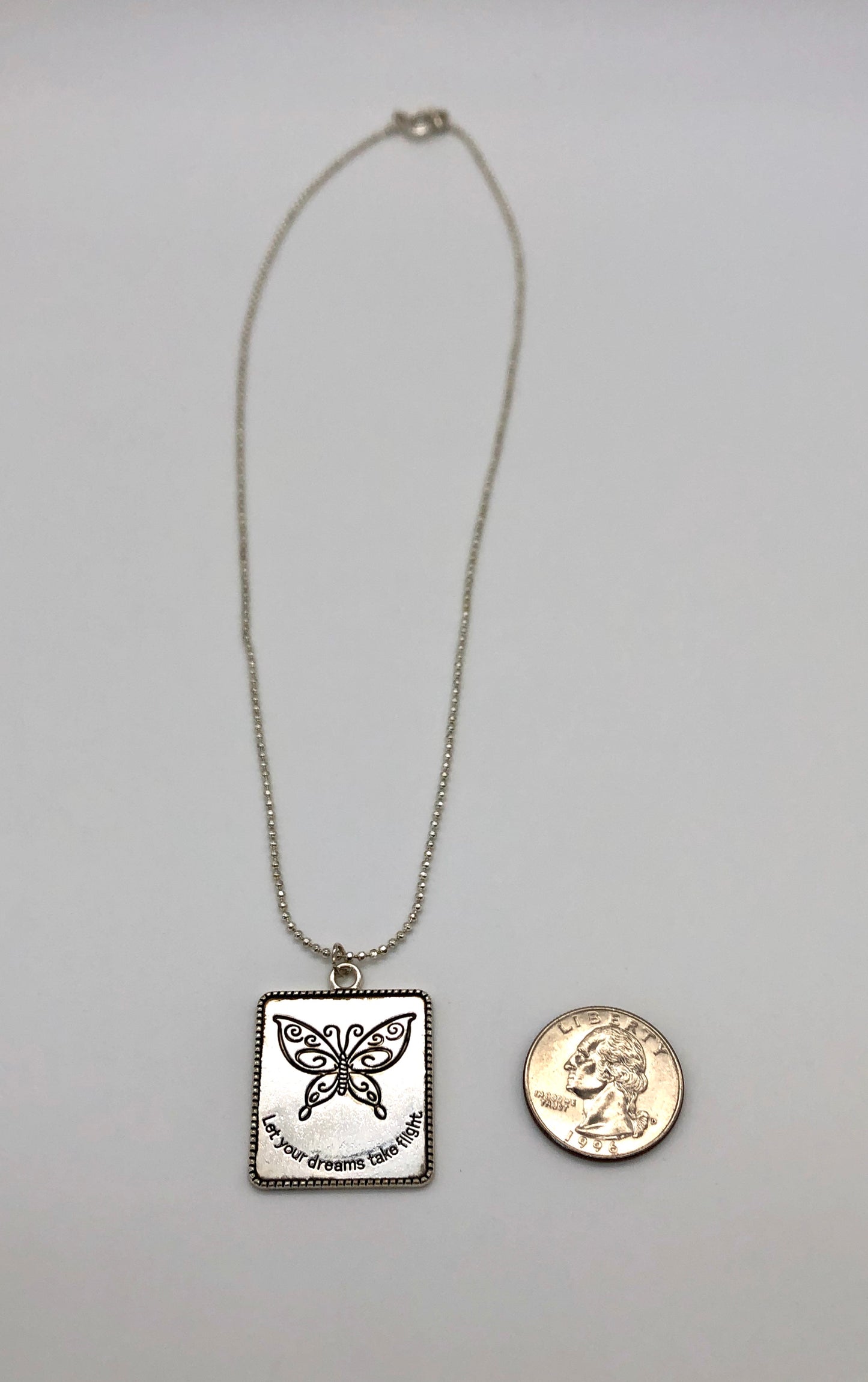 Silver plated butterfly pendant chain necklace
