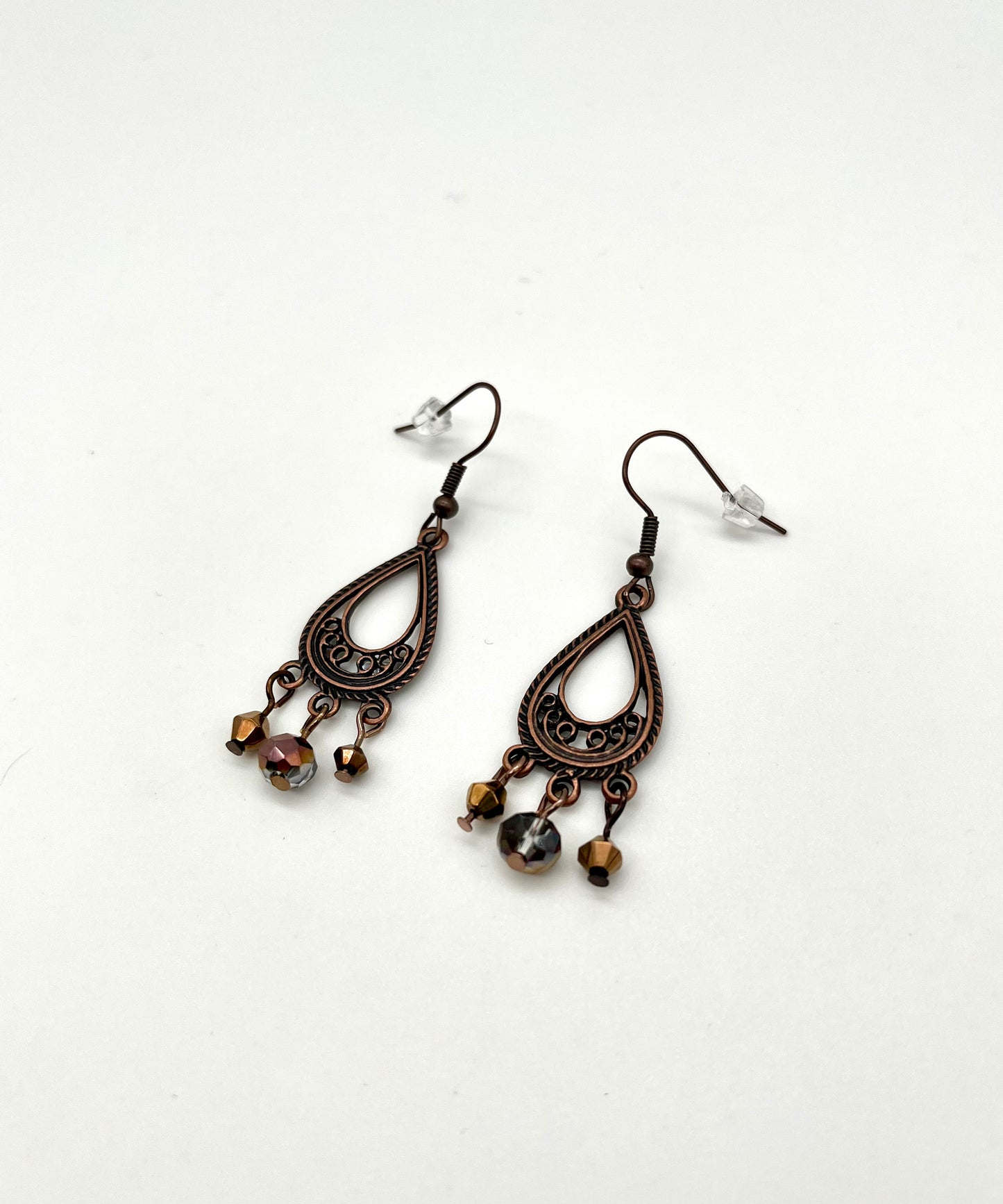 Oxidized copper filigree earrings