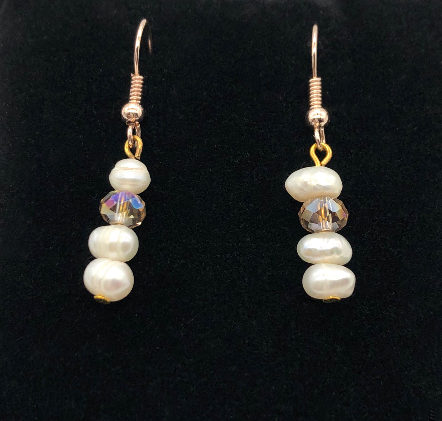 Champagne glass bead and freshwater pearl rose gold fishhook earrings
