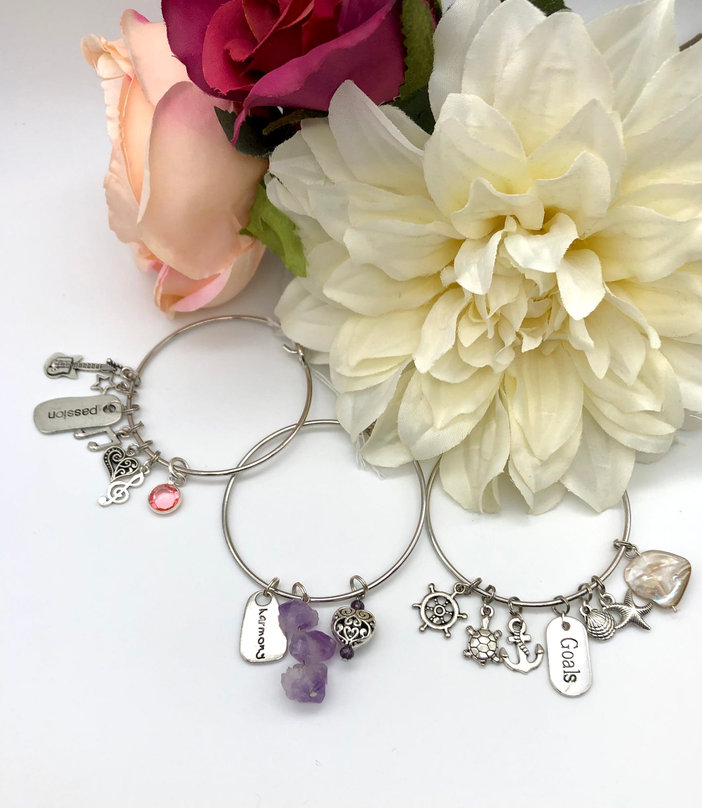 Silver plated bangle charm bracelets