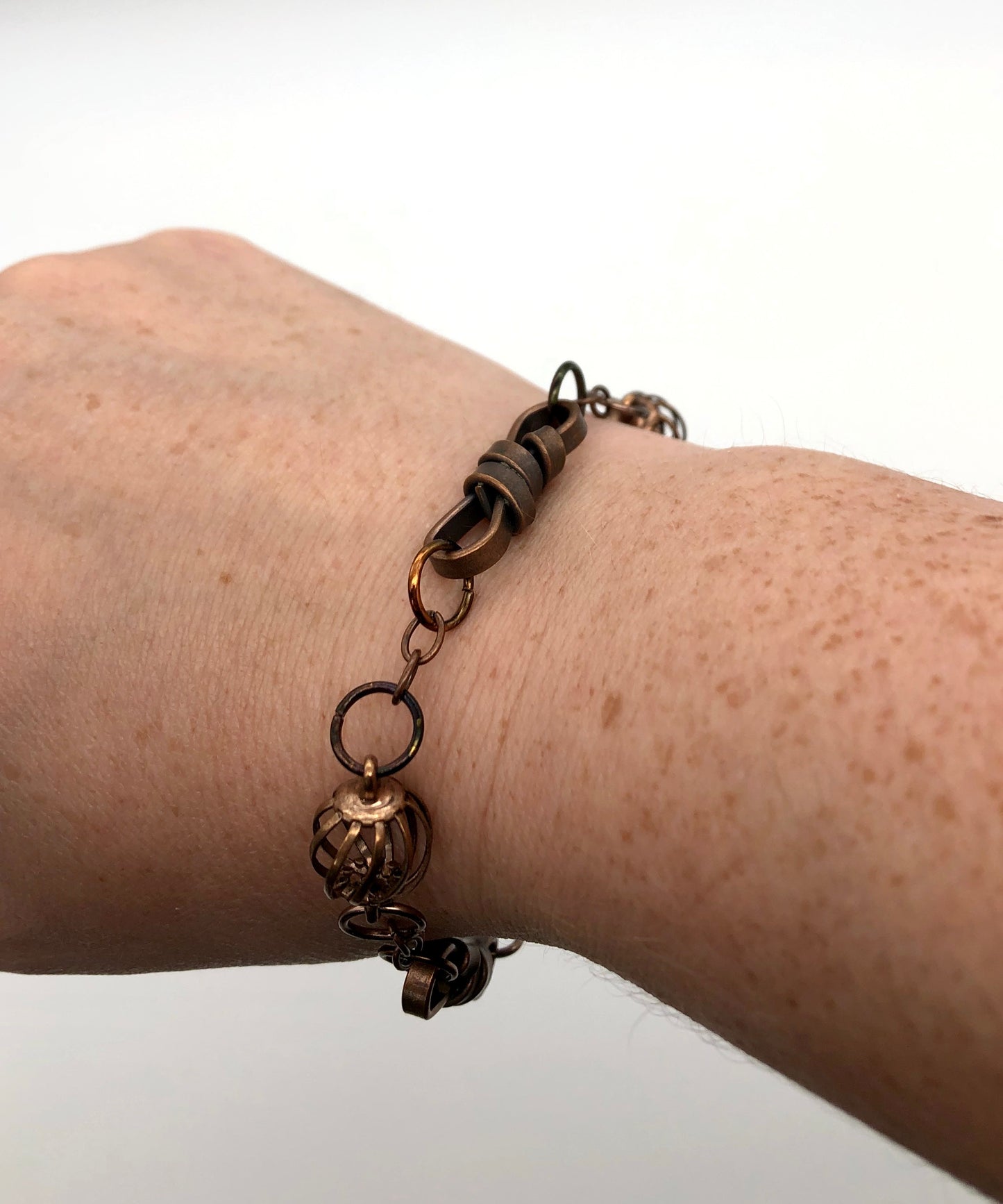 Oxidized copper rope and ball chain bracelet