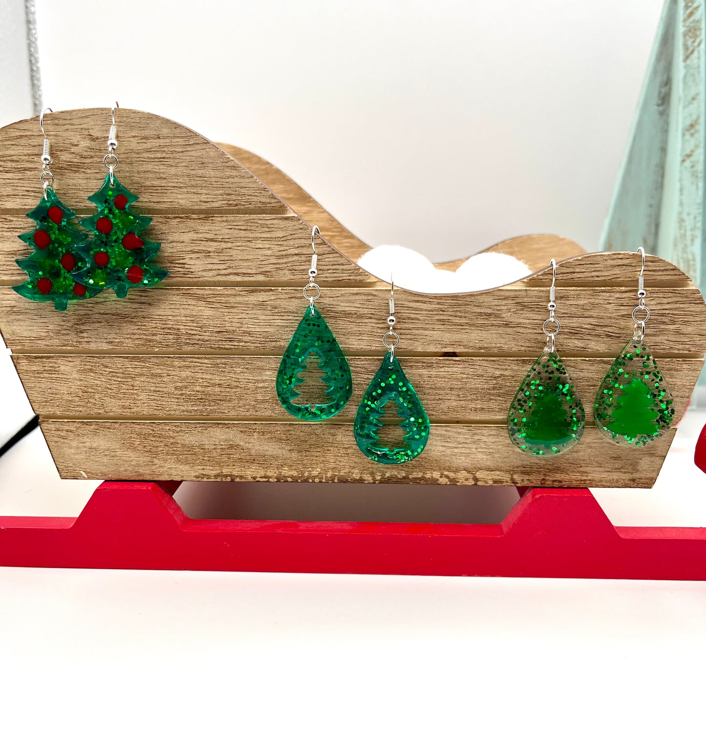 Resin tree drop earrings