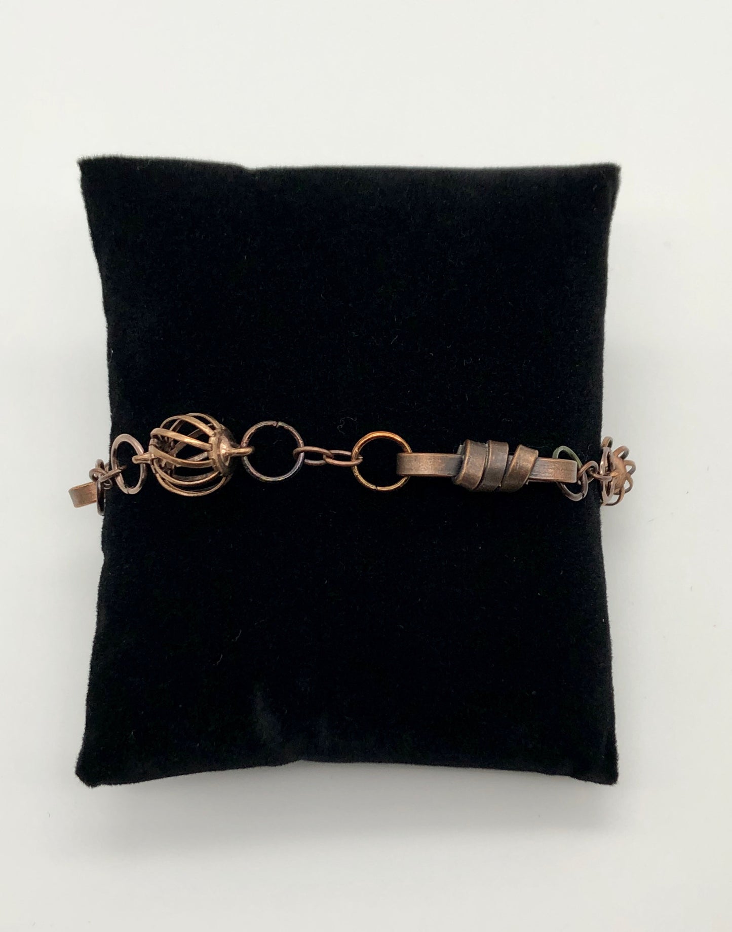 Oxidized copper rope and ball chain bracelet