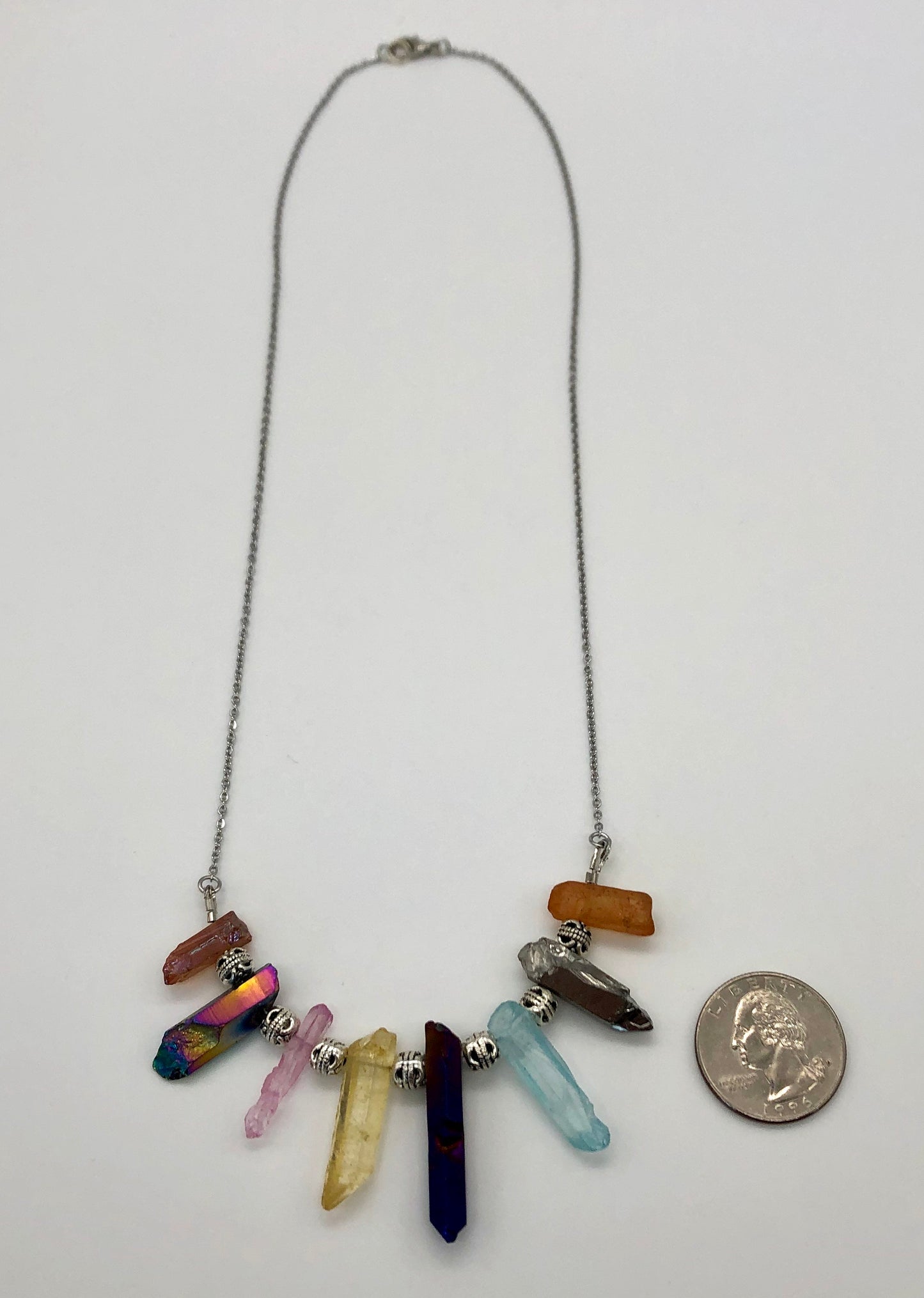 Rainbow stone with stainless steel chain necklace