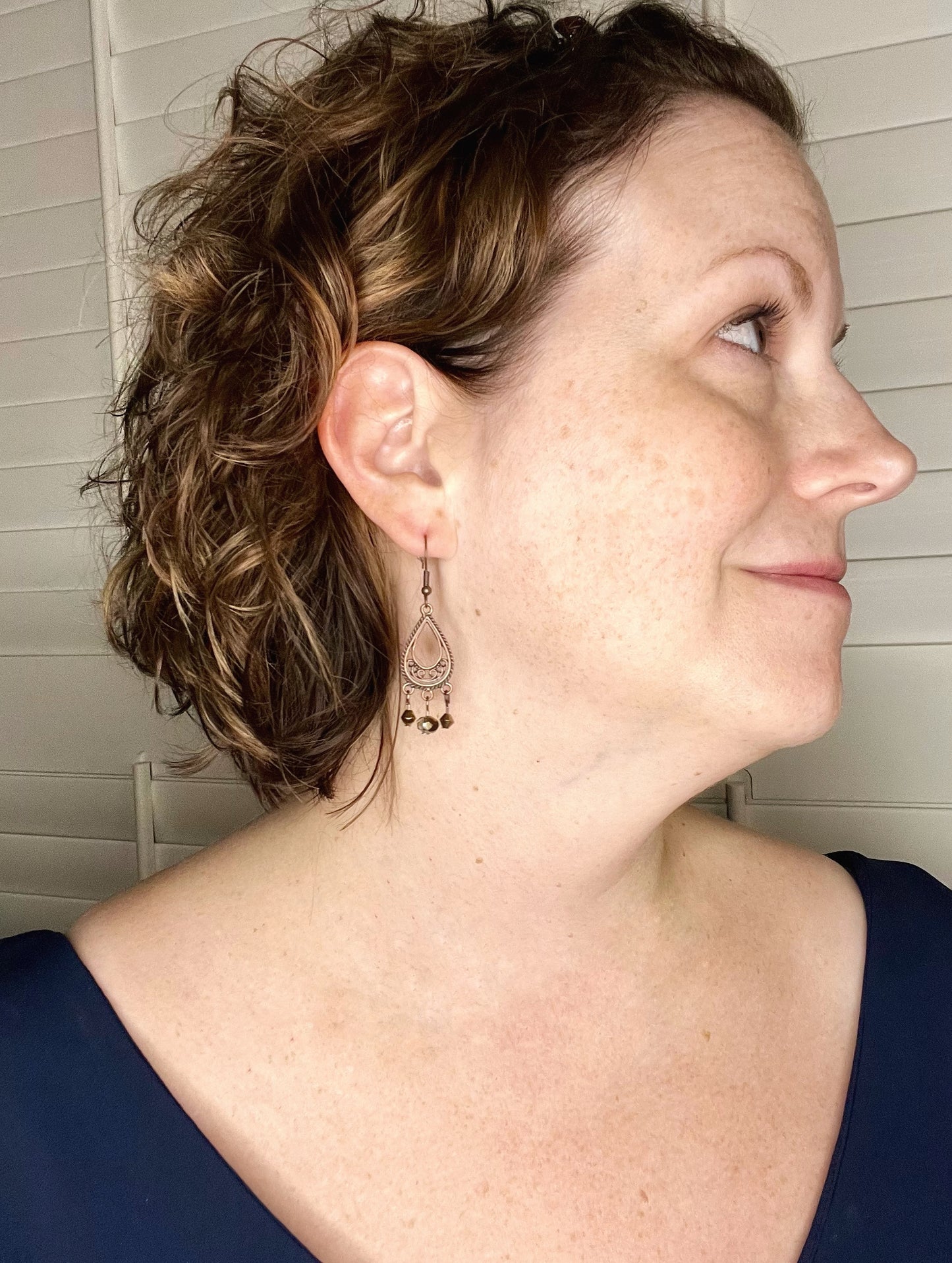 Oxidized copper filigree earrings
