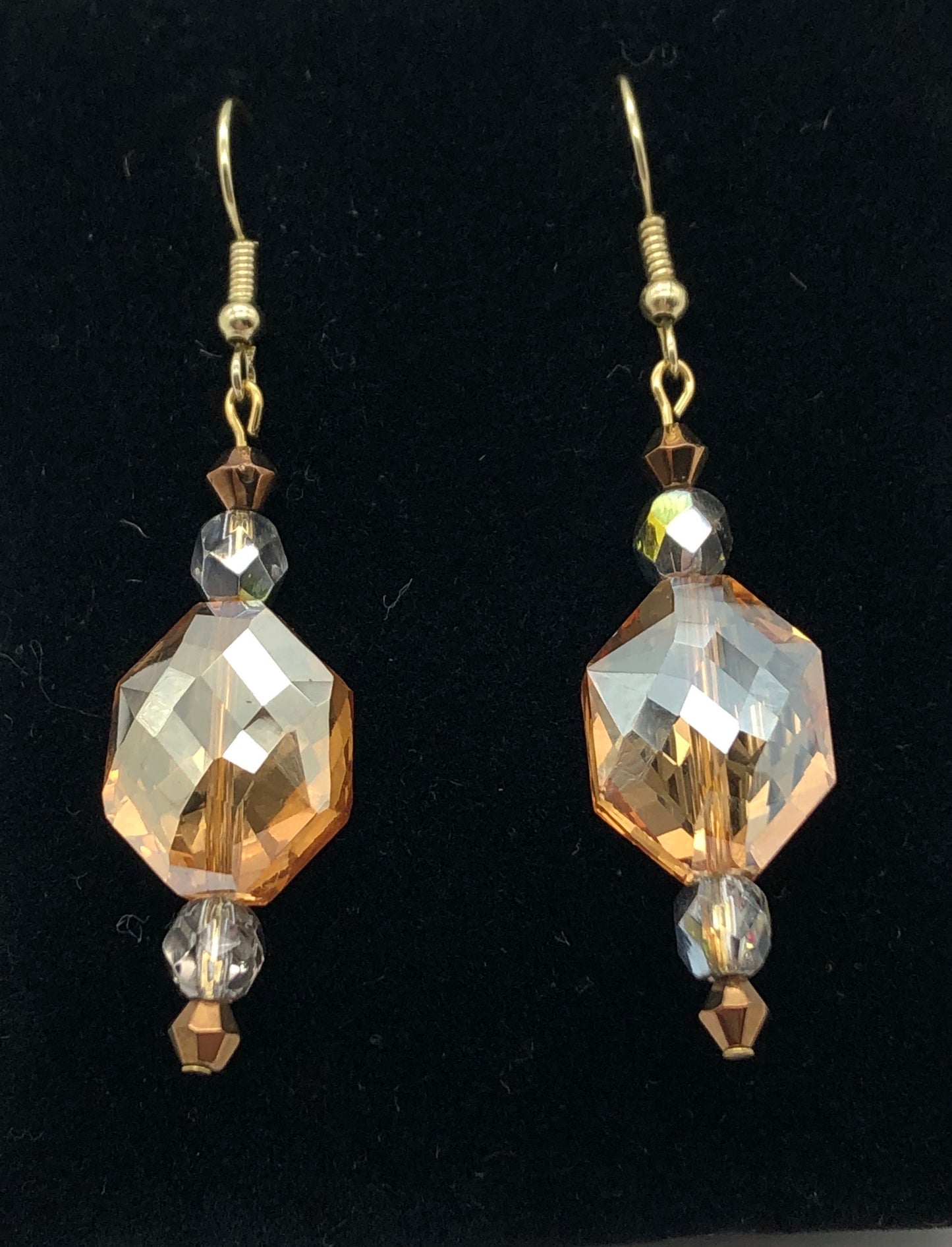Gold crystal and amber-colored beaded earrings