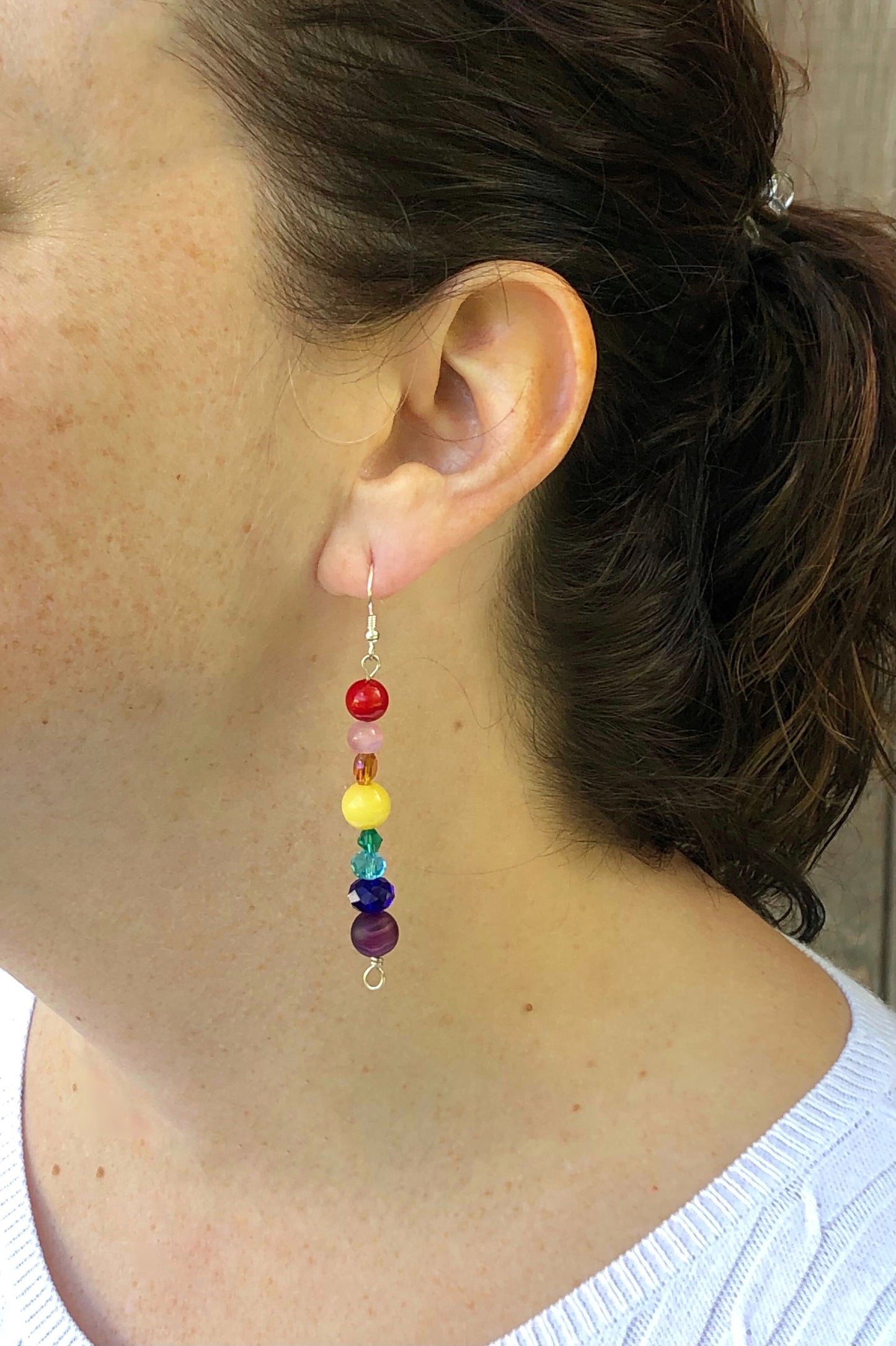 Rainbow bead straight drop fishhook earrings
