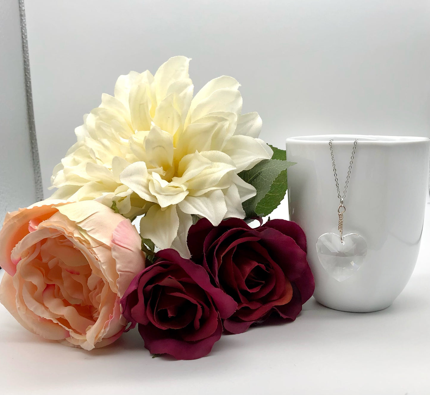 Crystal heart pendant on stainless steel chain necklace