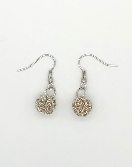 Silver wire wrap ball earrings