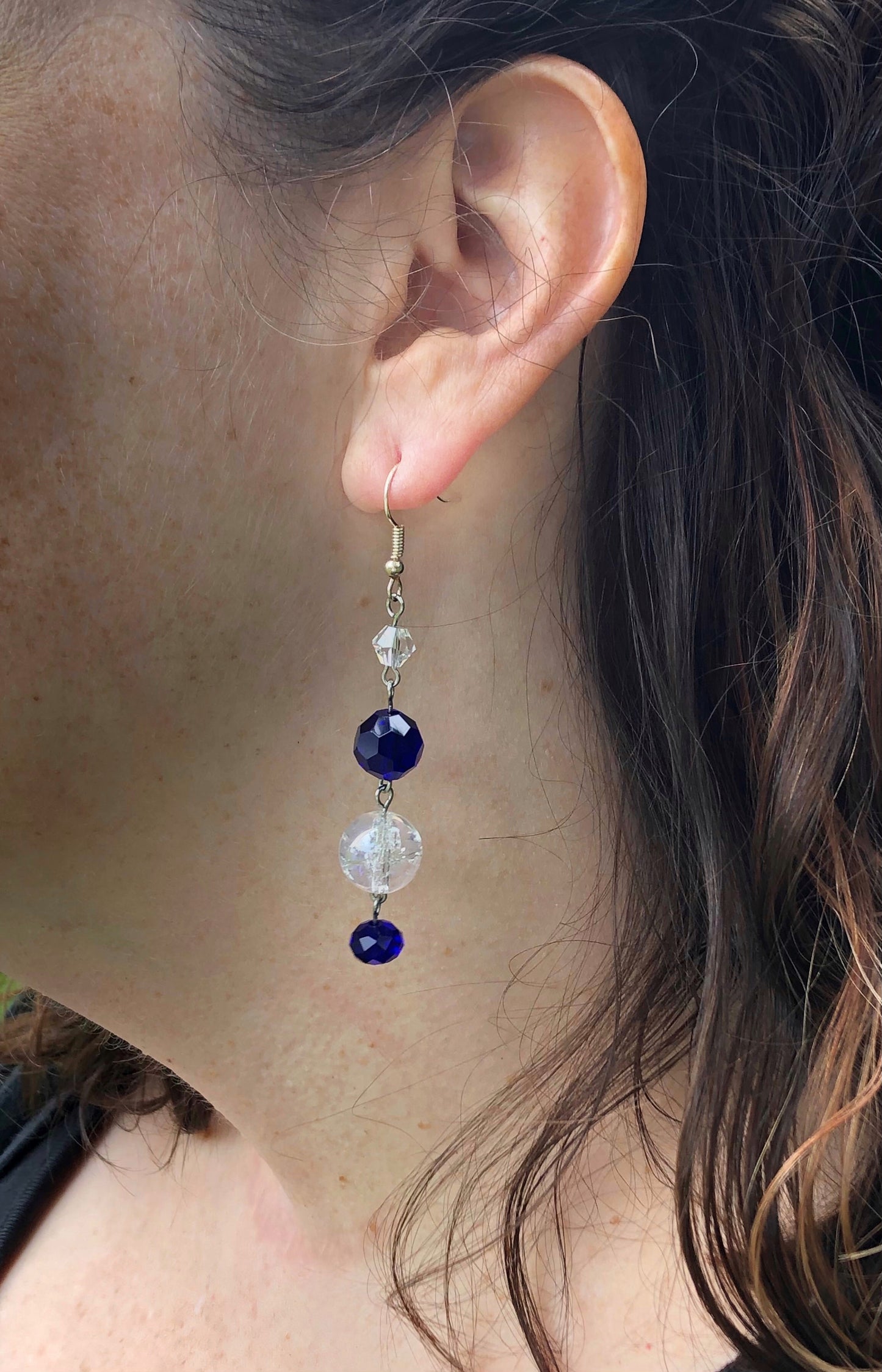 Royal blue faceted and crystal glass bead fishhook earrings