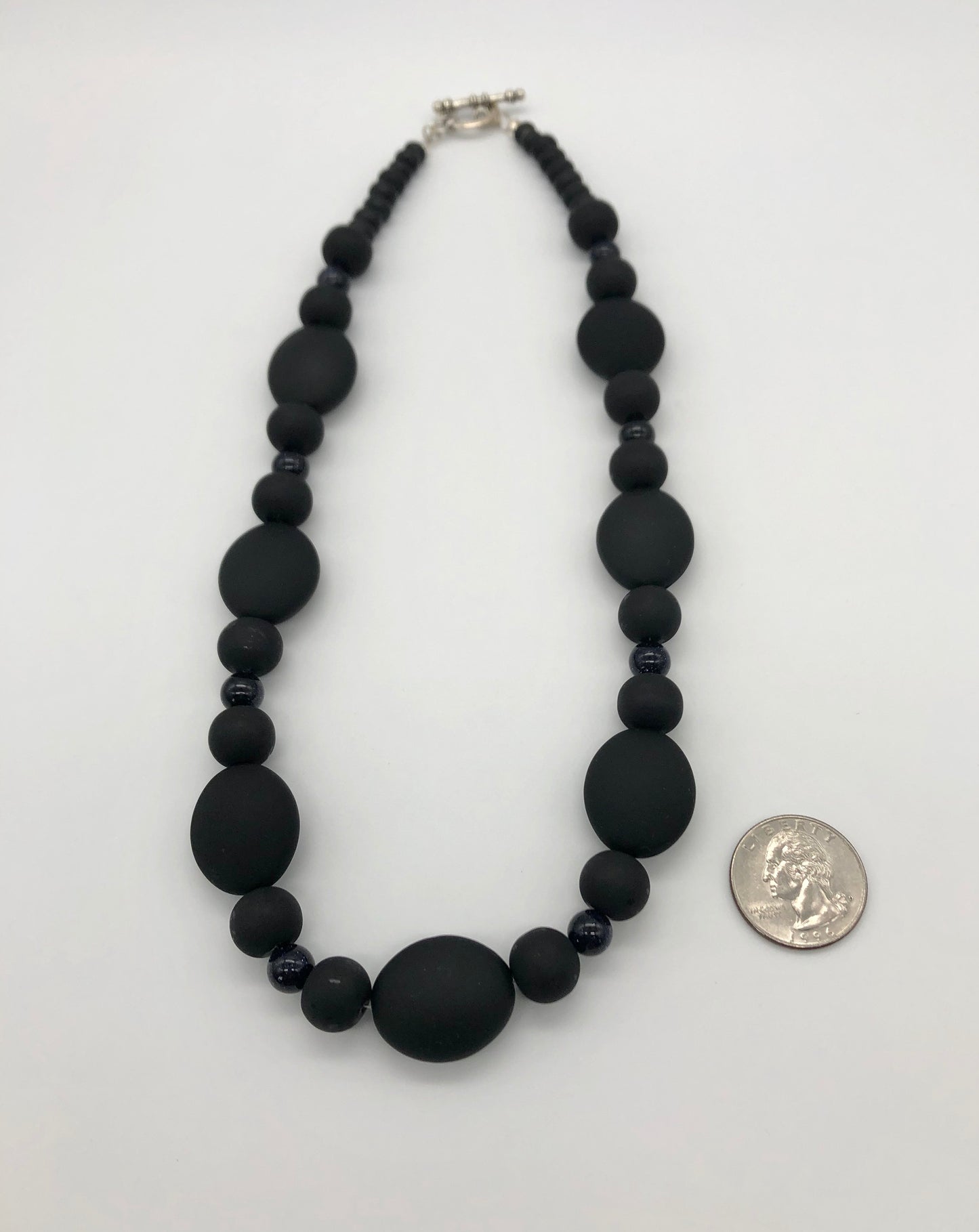 Matte black oval and black stone sparkle beaded necklace