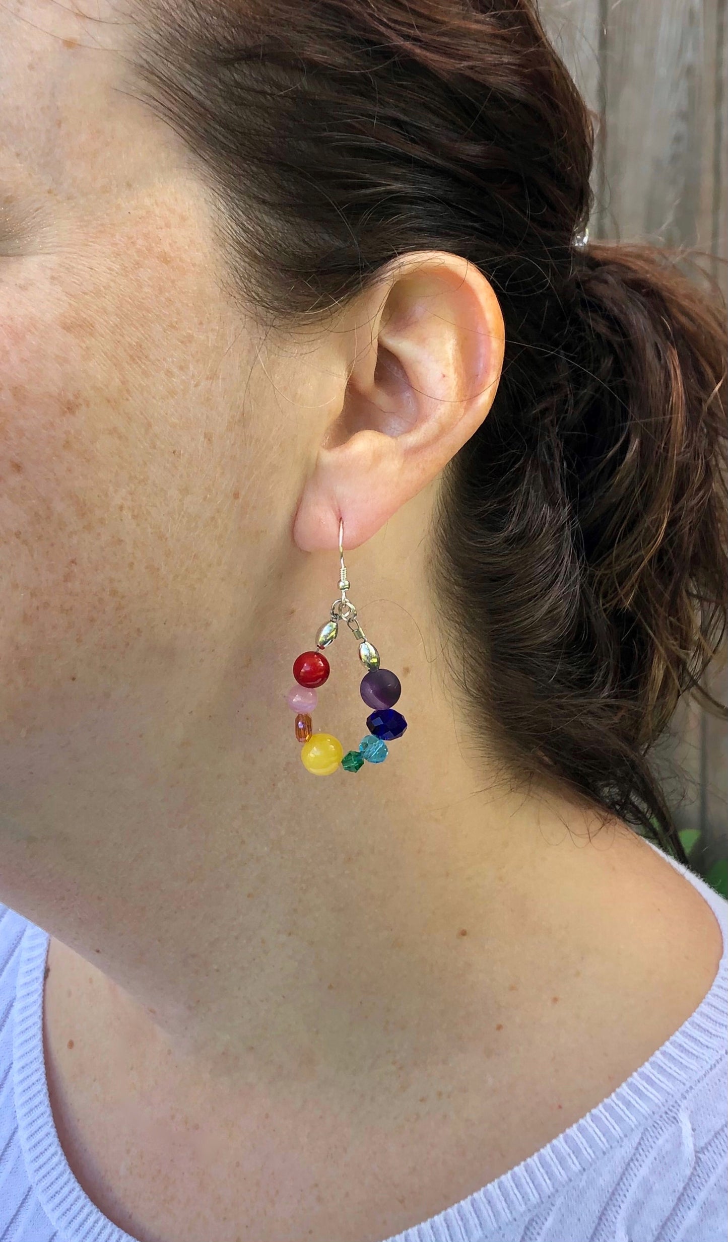 Rainbow bead loop fishhook earrings