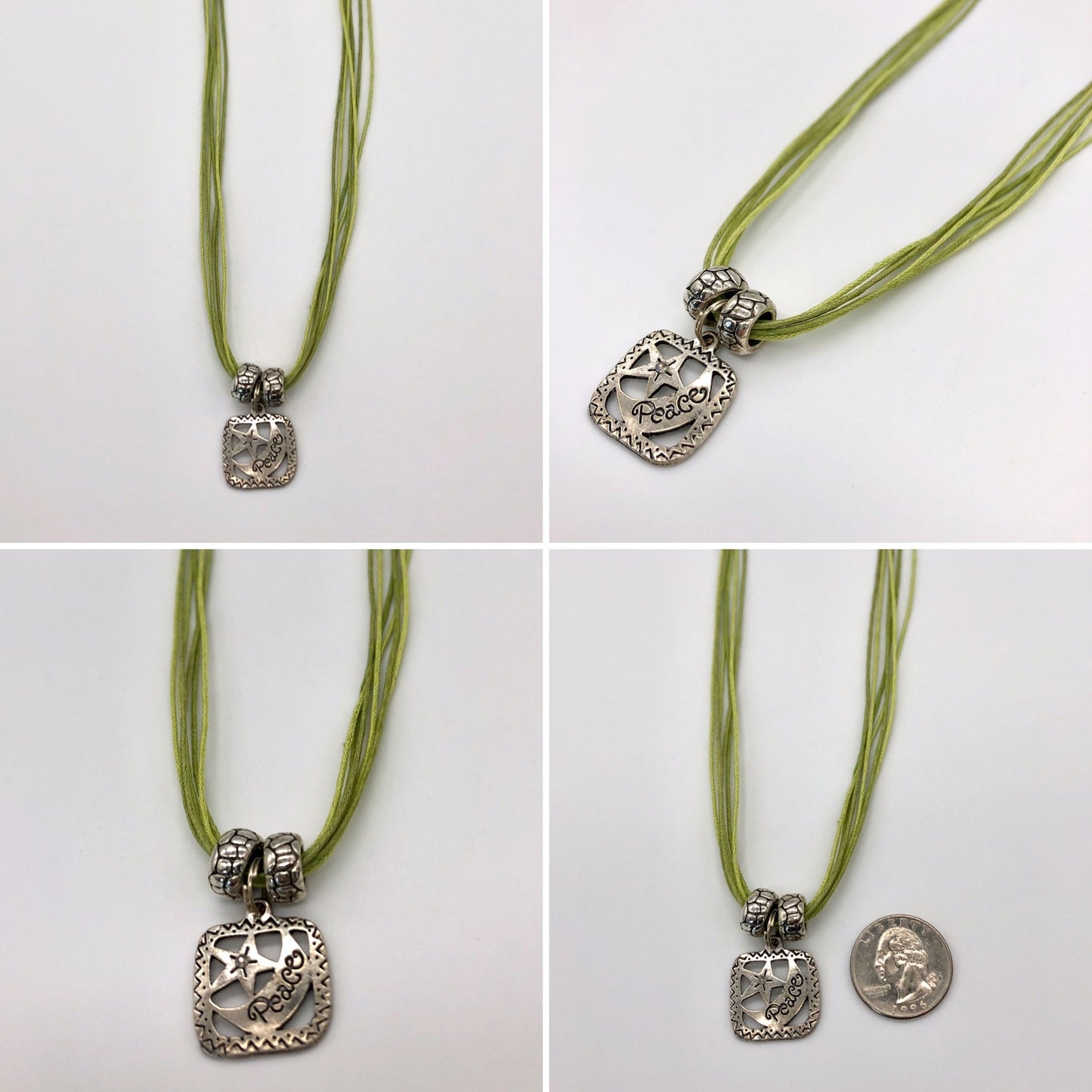 Cotton cord multi strand necklace with positive message pendant
