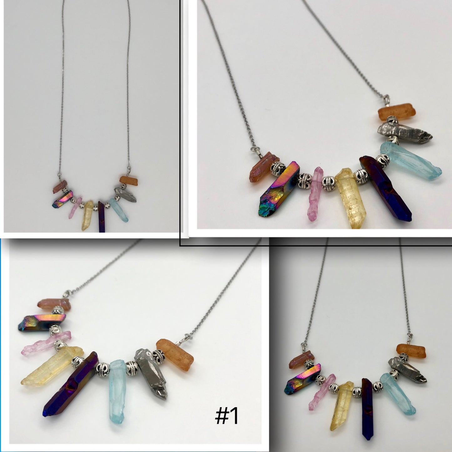Rainbow stone with stainless steel chain necklace