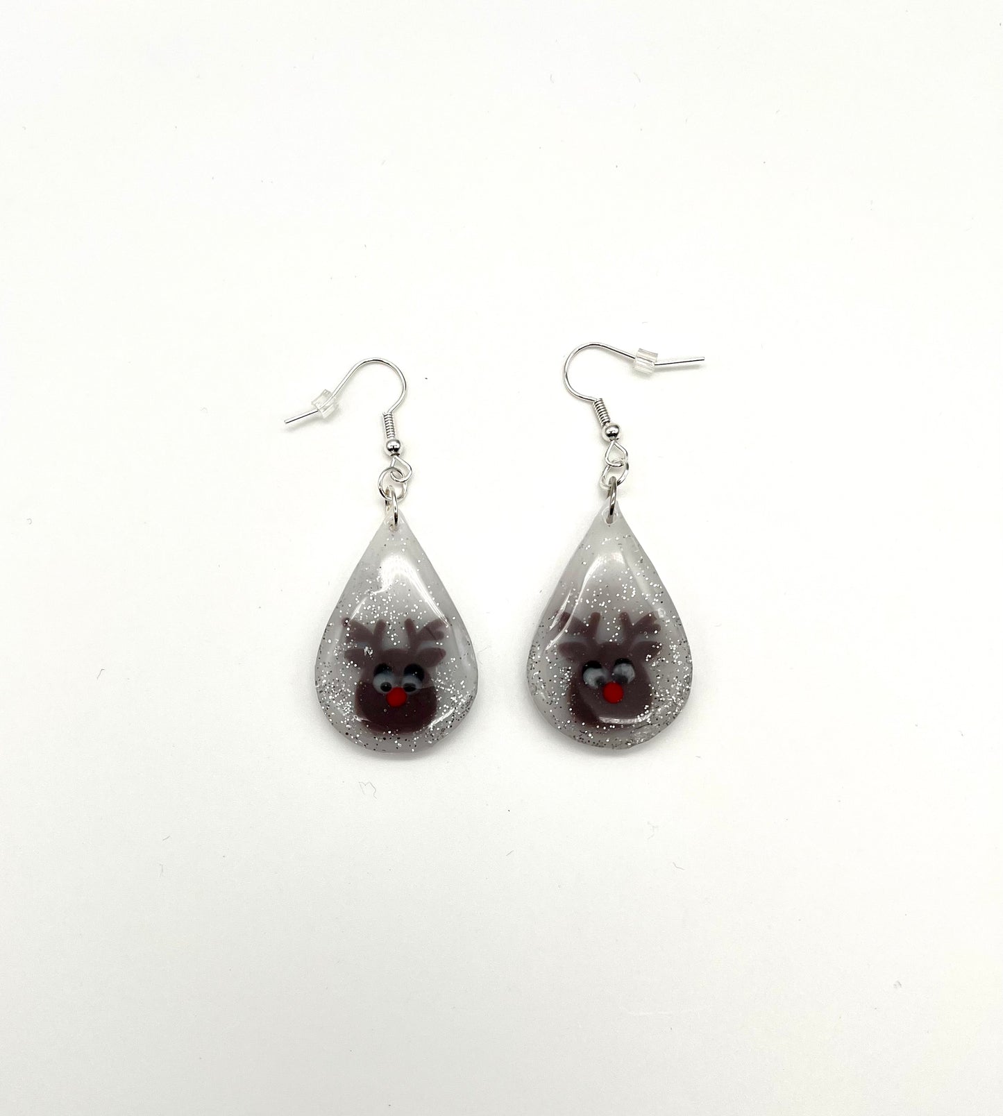 Resin reindeer teardrop earrings
