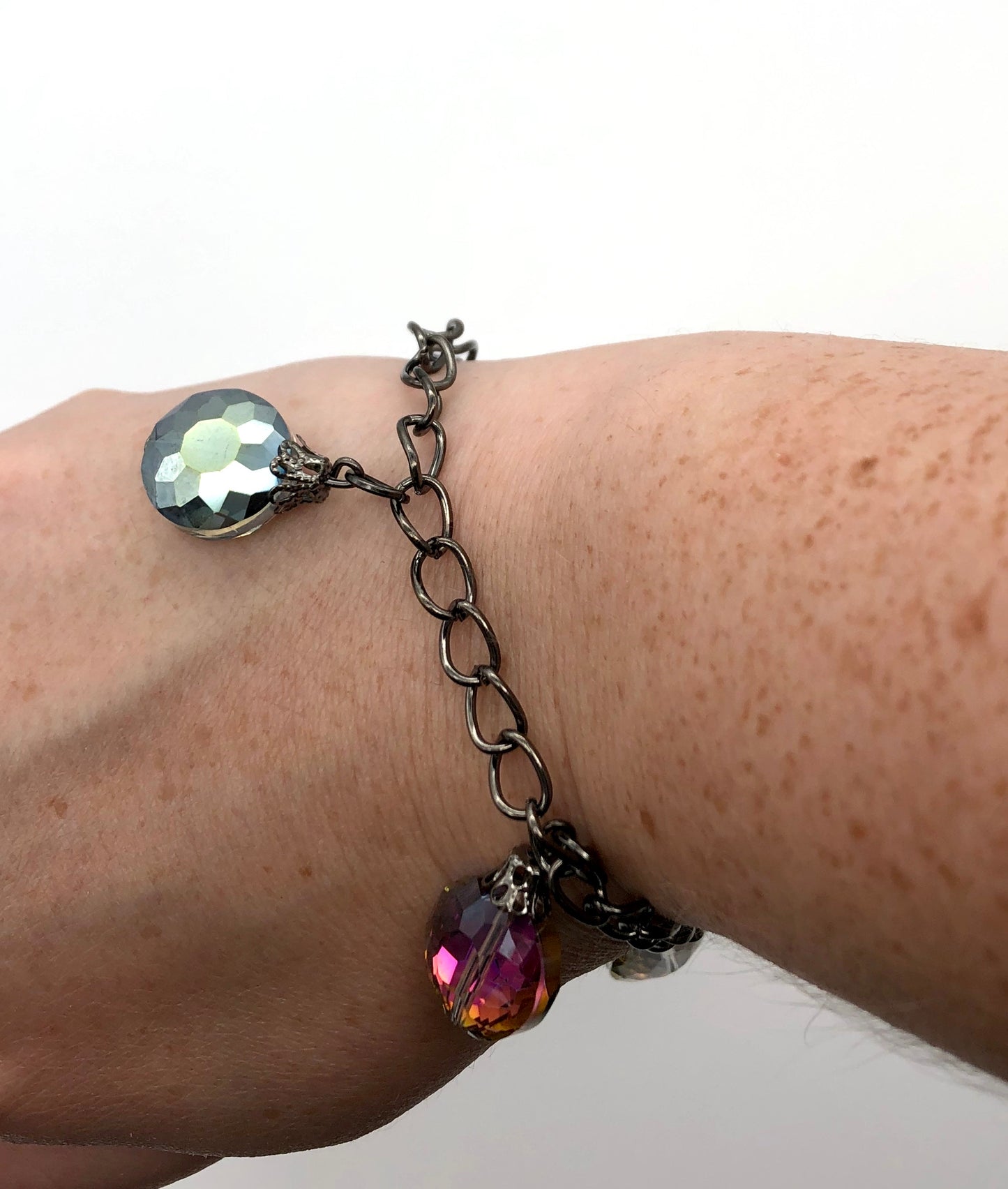 Iridescent glass bulb chain bracelet