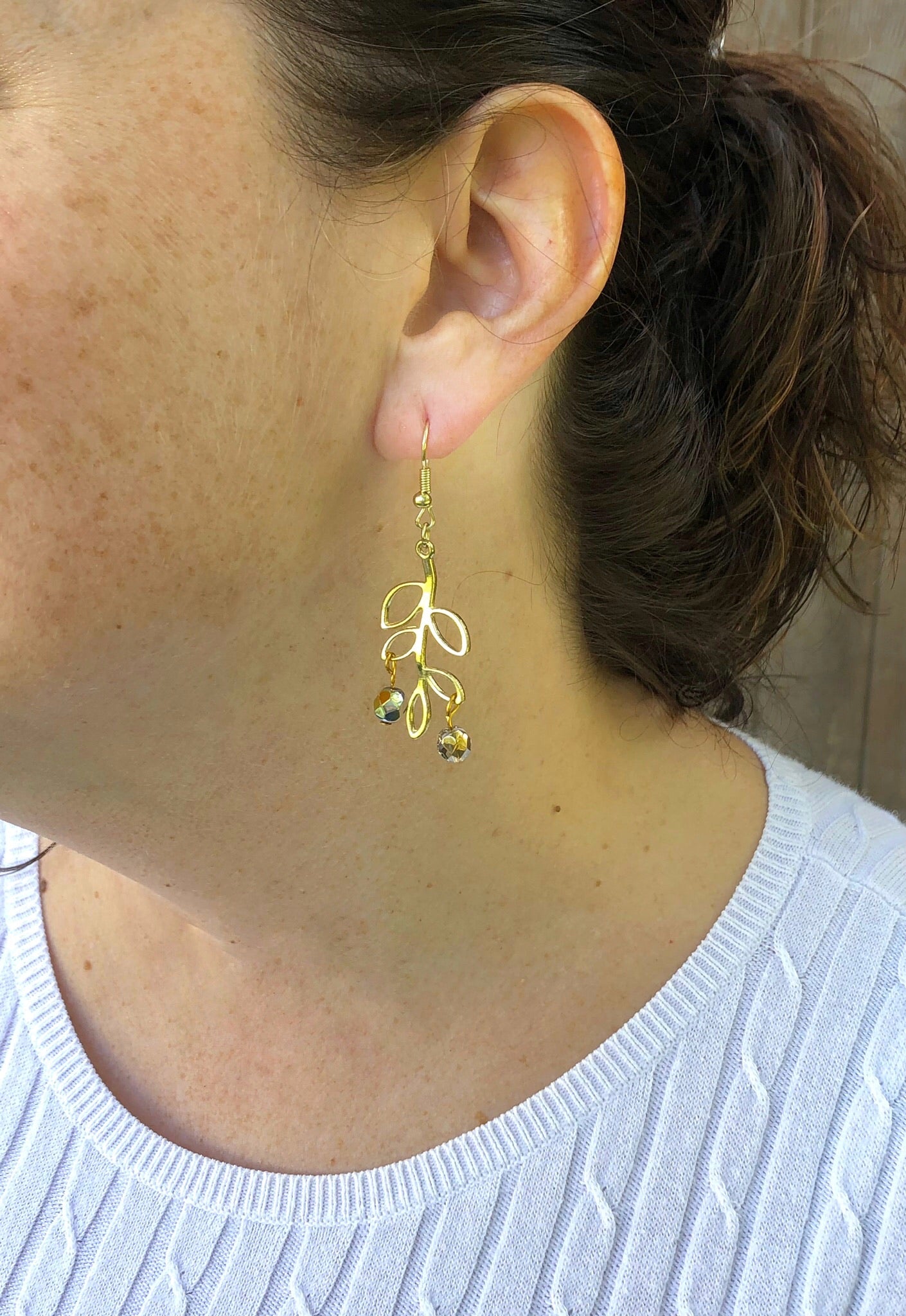 Gold branch with amber bead detail earrings
