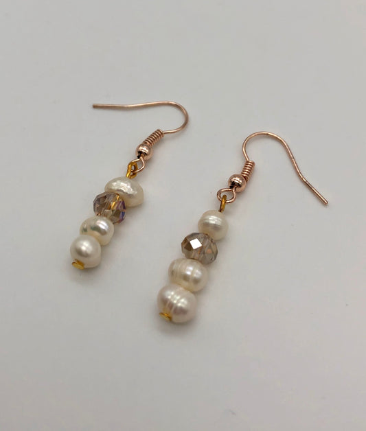Champagne glass bead and freshwater pearl rose gold fishhook earrings