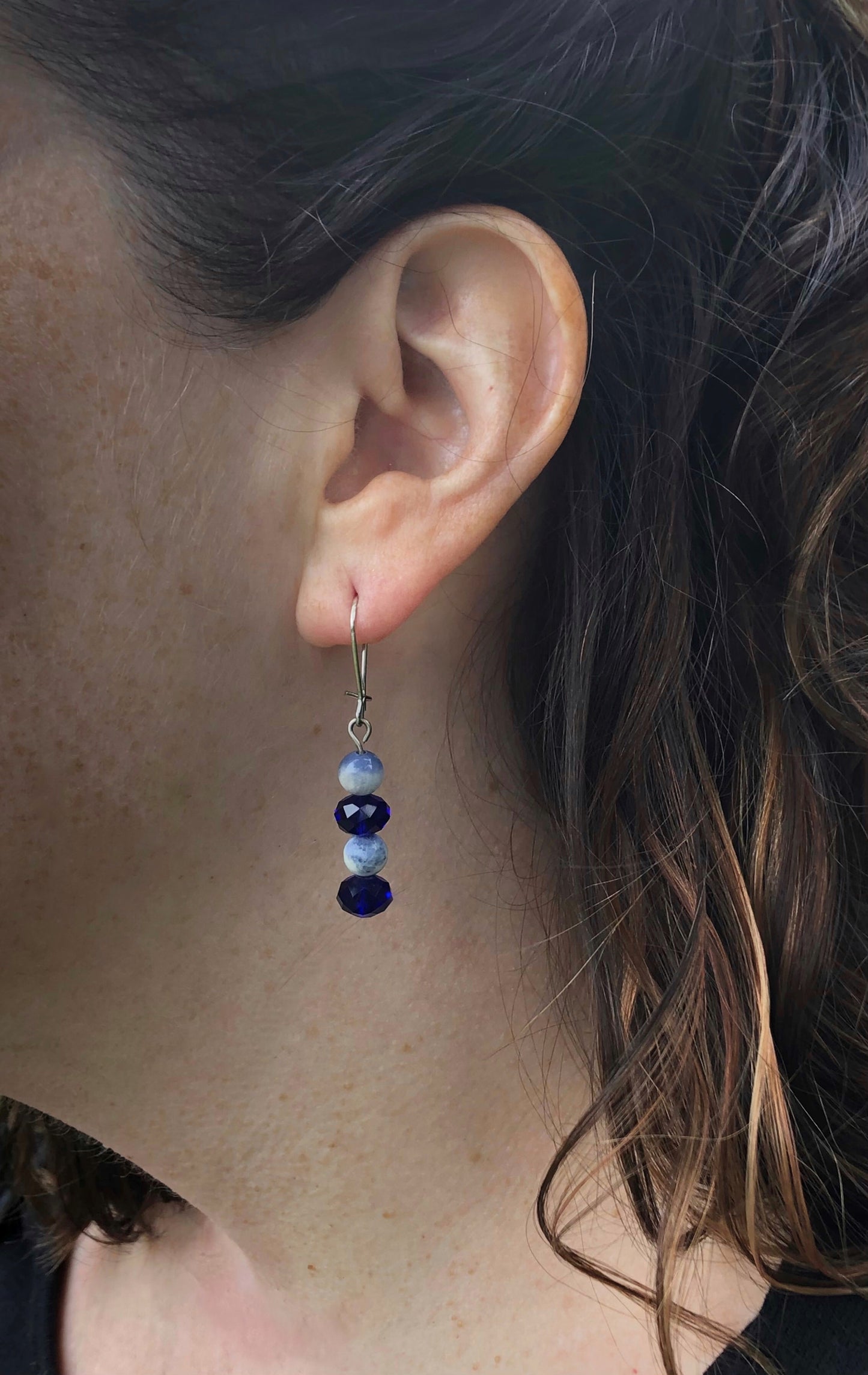 Sodalite and blue faceted bead earrings