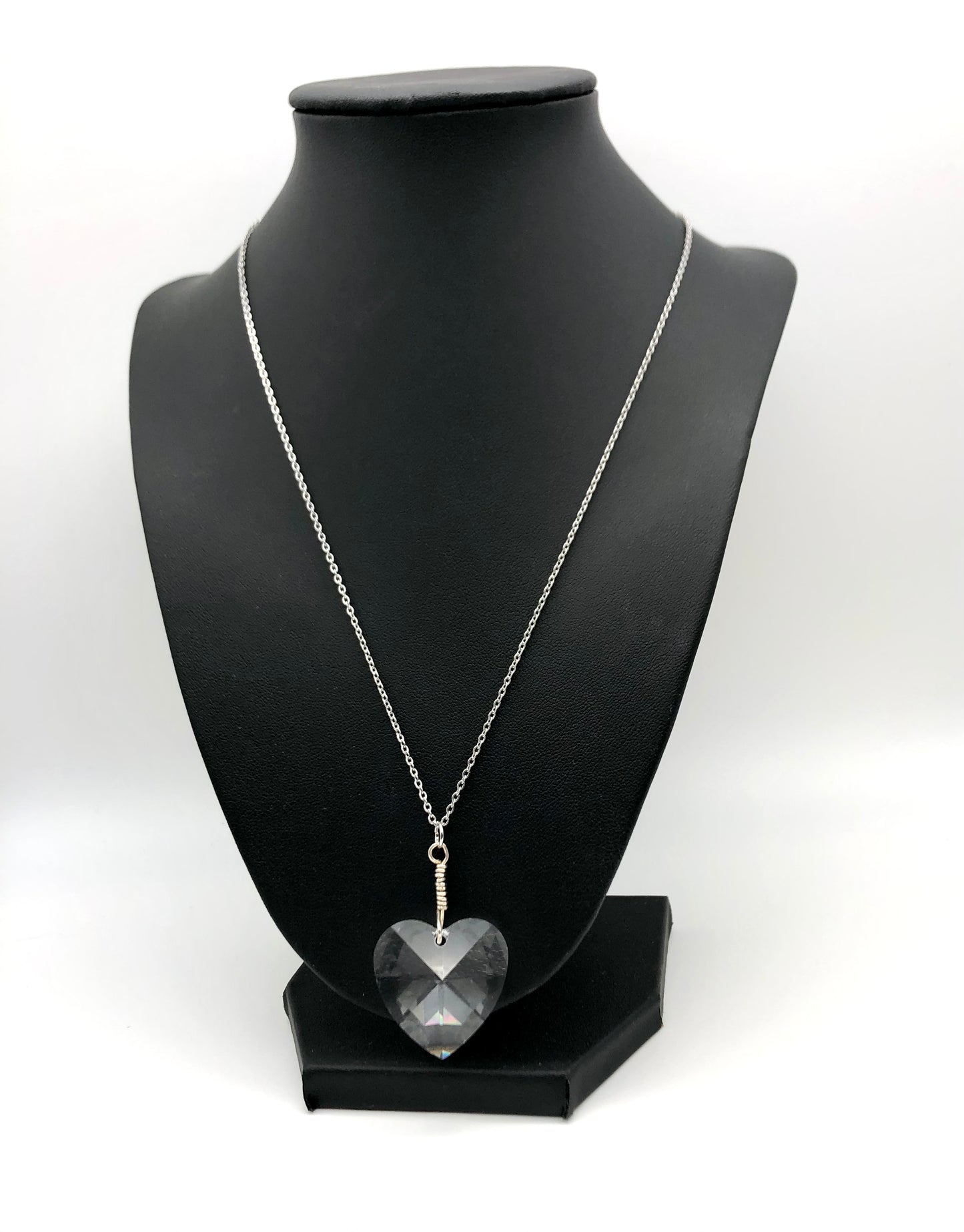 Crystal heart pendant on stainless steel chain necklace